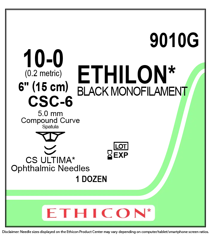 Ethicon Ethilon 9010G Suture - Black Nylon Monofilament, Nonabsorbable (Box of 12)