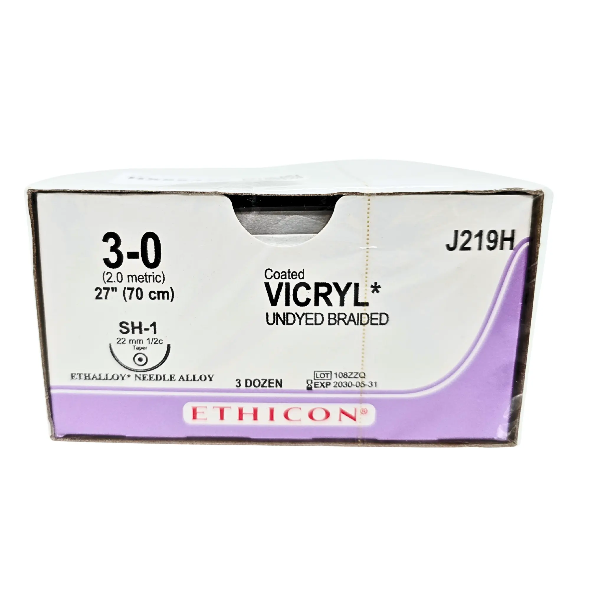 Ethicon J219H Coated VICRYL Violet Braided Absorbable Suture Size 4-0 with RB-1 Needle – Box of 36