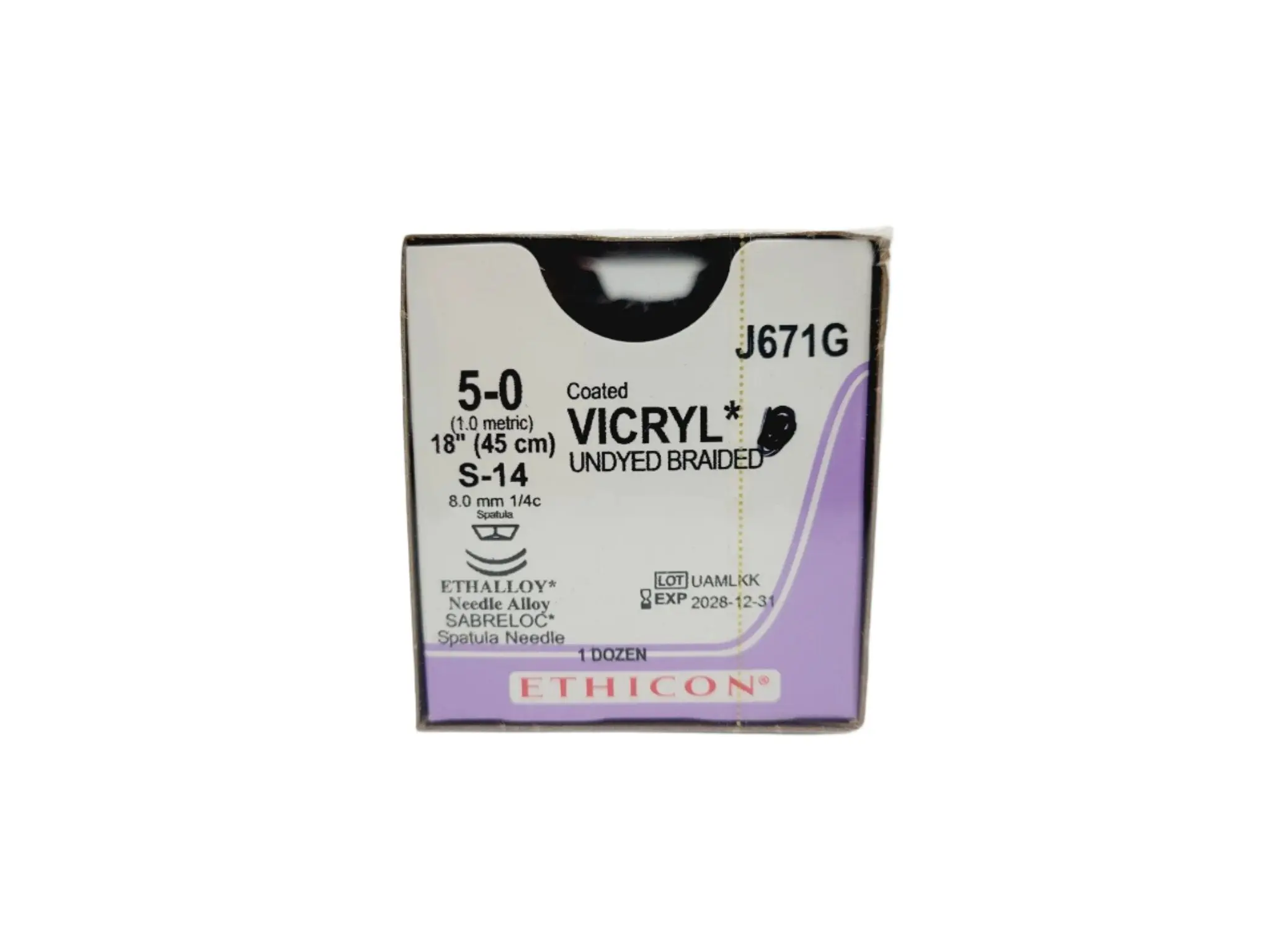 Ethicon J671G 5-0 COATED VICRYL UNDYED 1X18" S-14 DOUBLE ARMED Box of 12
