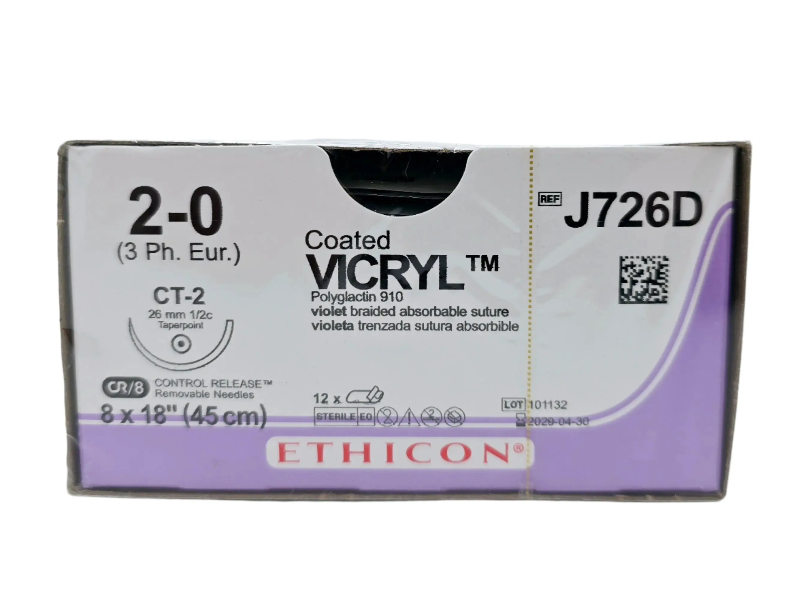 Ethicon J726D 2-0 Coated VICRYL 8X18" CT-2 Control Release Box of 12 - Image 2