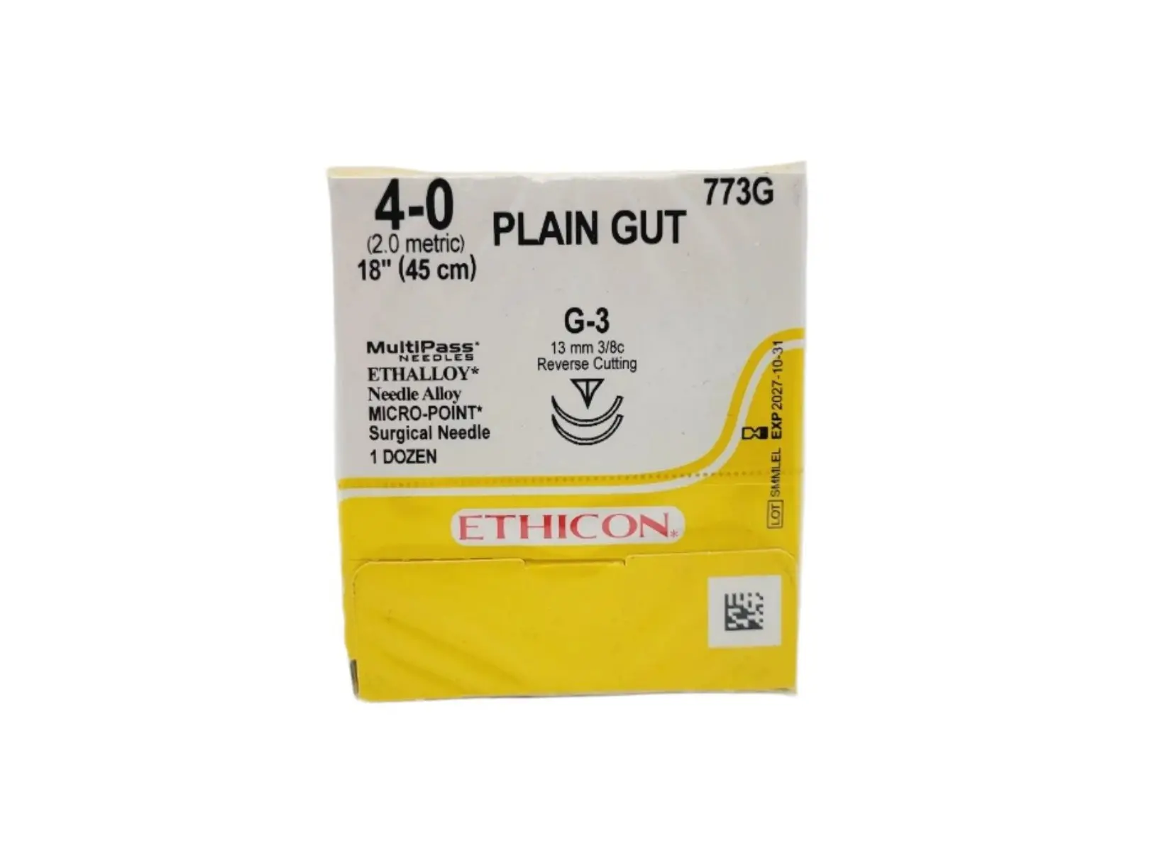 Ethicon PLAIN GUT 773G 4-0 G-3 13mm Reverse Cutting 18", Box of 12