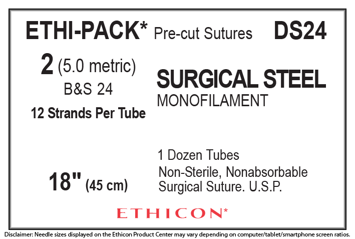Ethicon Stainless Steel DS24 Suture - Stainless Steel, Nonabsorbable