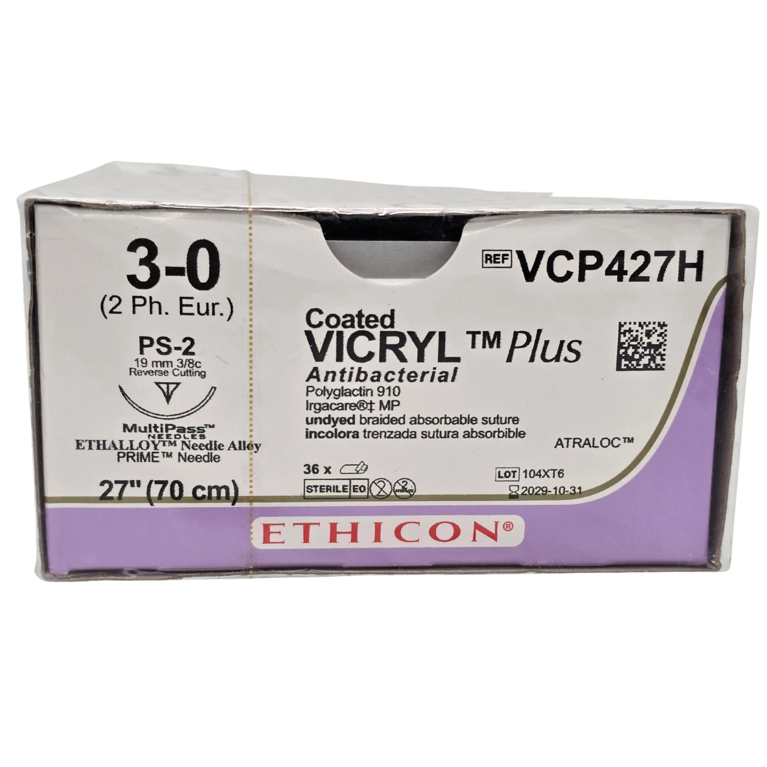 Ethicon VCP427H 3-0 Coated VICRYL Braided Absorbable Suture – Box of 36