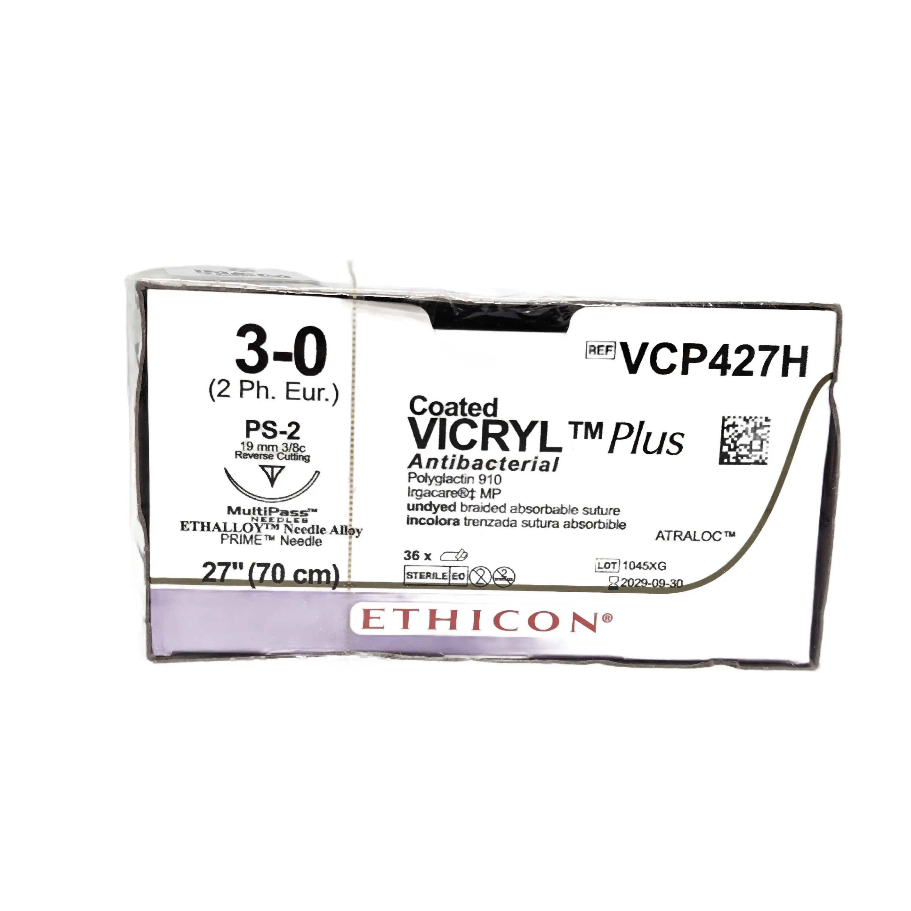 Ethicon VCP427H Coated VICRYL Plus Antibacterial Suture Size 3-0 with PS-2 Needle – Box of 36