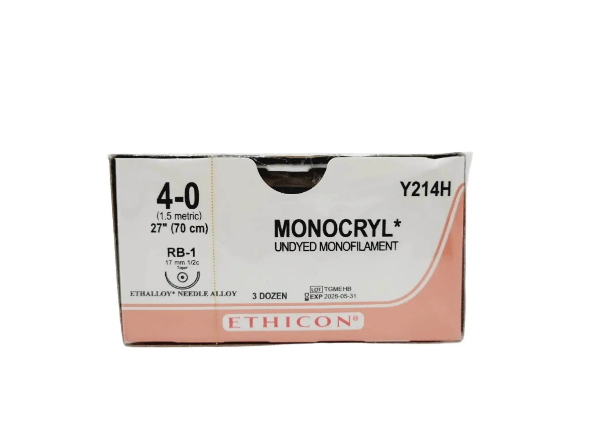 Ethicon Y214H 4-0 MONOCRYL UNDYED 1X27" RB-1 Box of 36