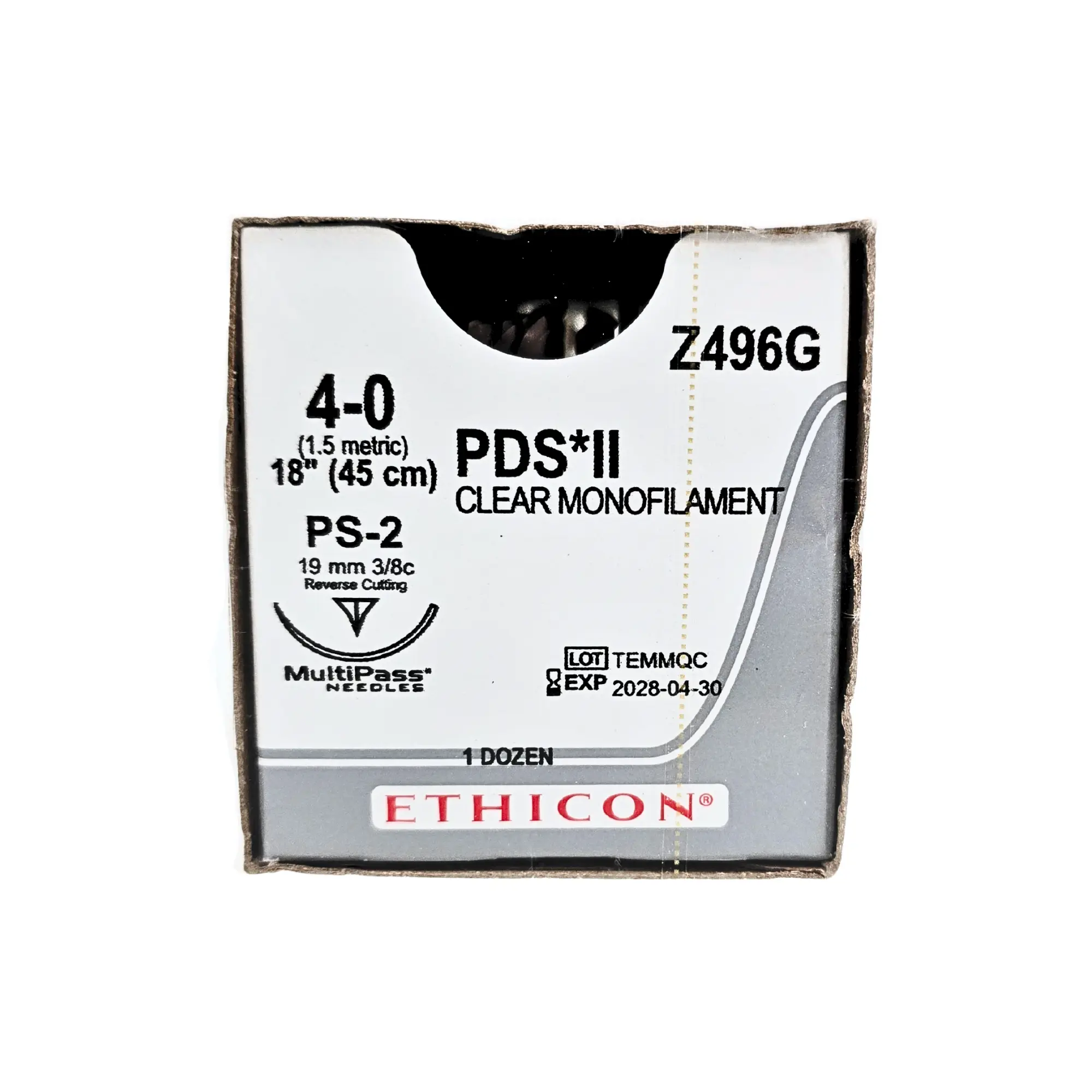 Ethicon Z496G PDS II Undyed Monofilament Absorbable Suture 4-0 with PS-2 Needle – Box of 12
