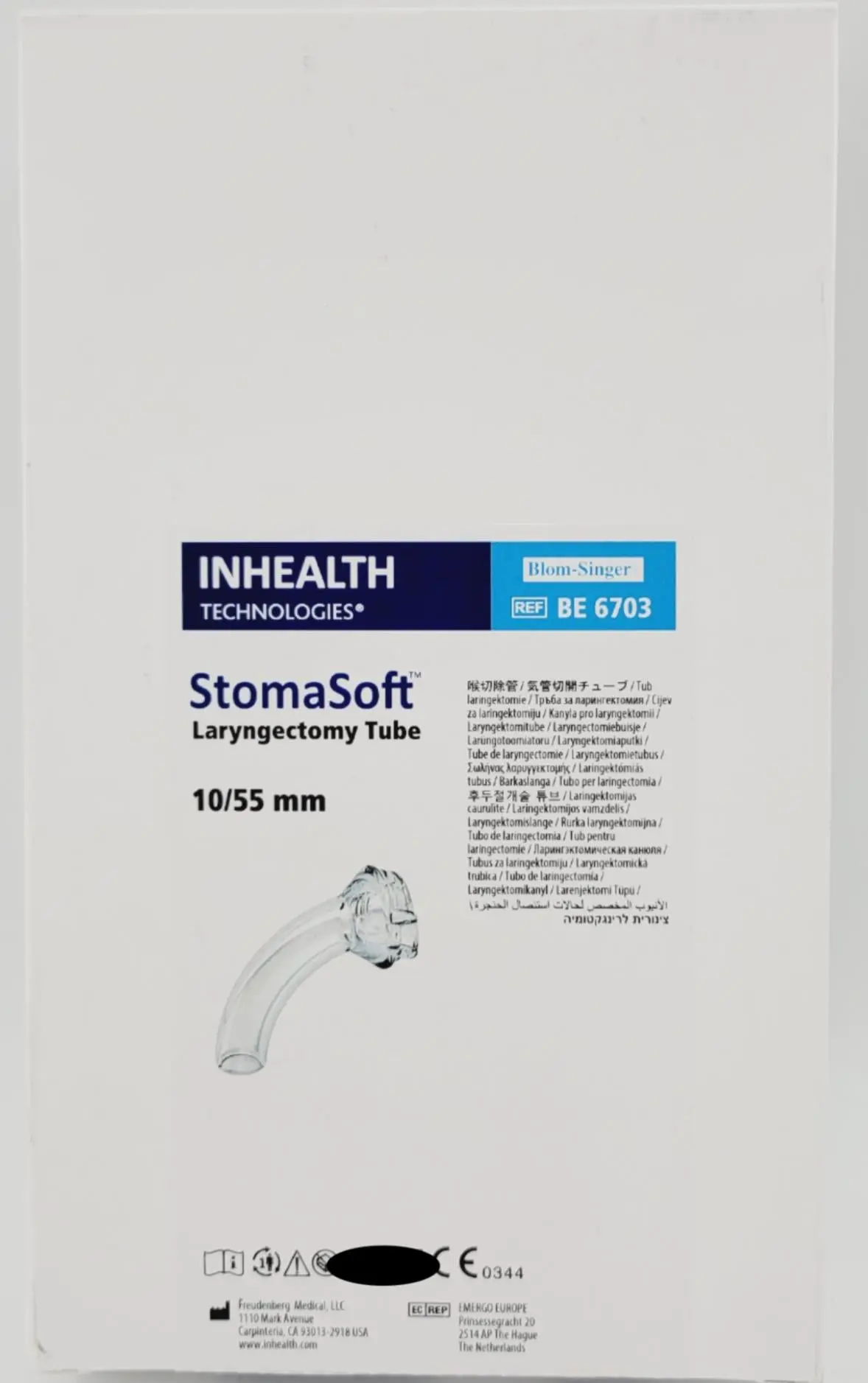 Freudenberg Medical BE 6703 StomaSoft Laryngectomy Tube 10/55mm EXP: 06/20/2026