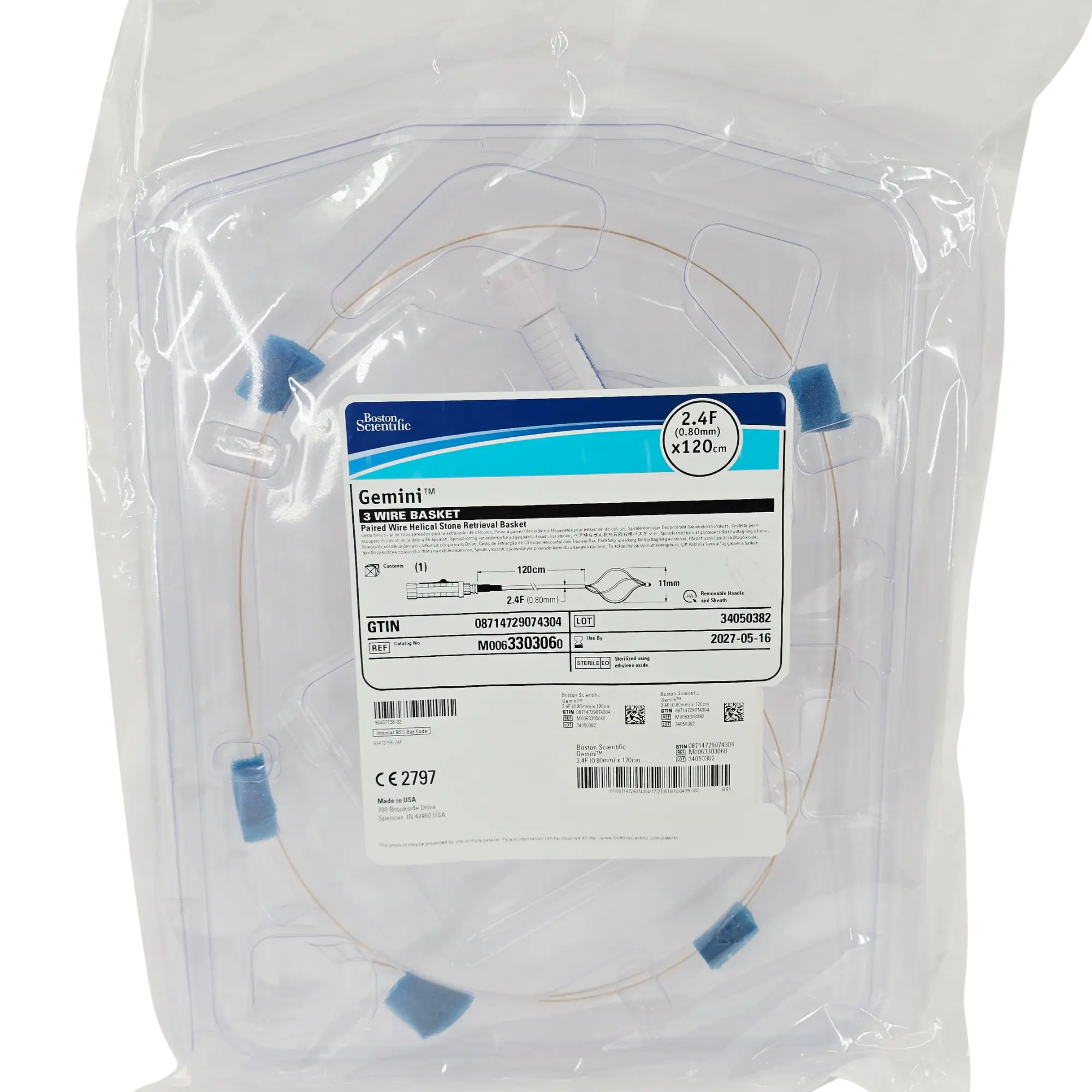 Boston Scientific Gemini 3-Wire Helical Stone Retrieval Basket 2.4Fr x 120cm - M0063303060