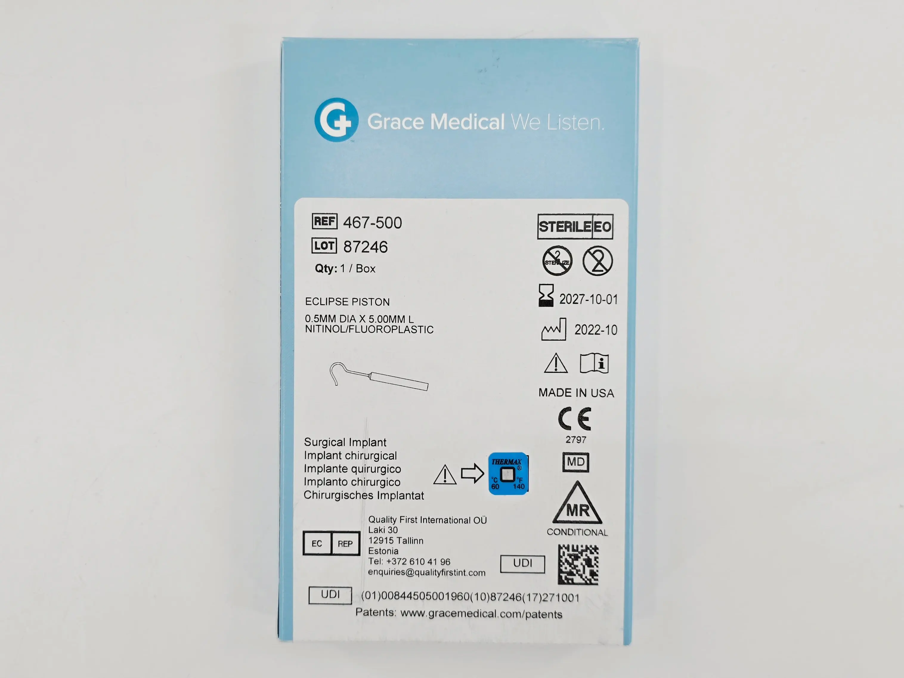 Grace Medical 467-500 Eclipse Piston 0.5mm Dia. x 5.00mm L Nitinol/Fluoroplastic - Image 2