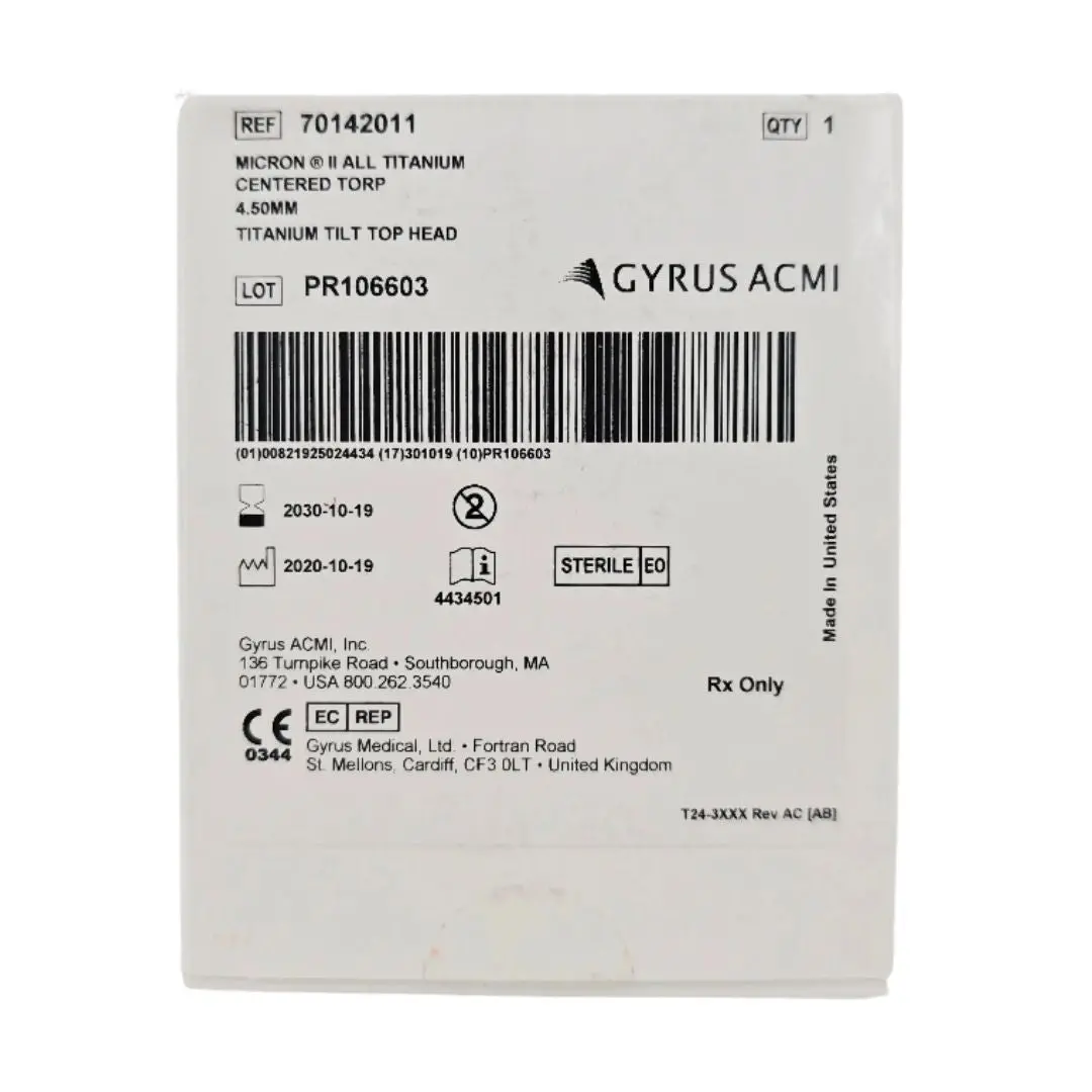 Gyrus ACMI 70142011 Micron II All Titanium Centered Torp 4.50mm 1/EA