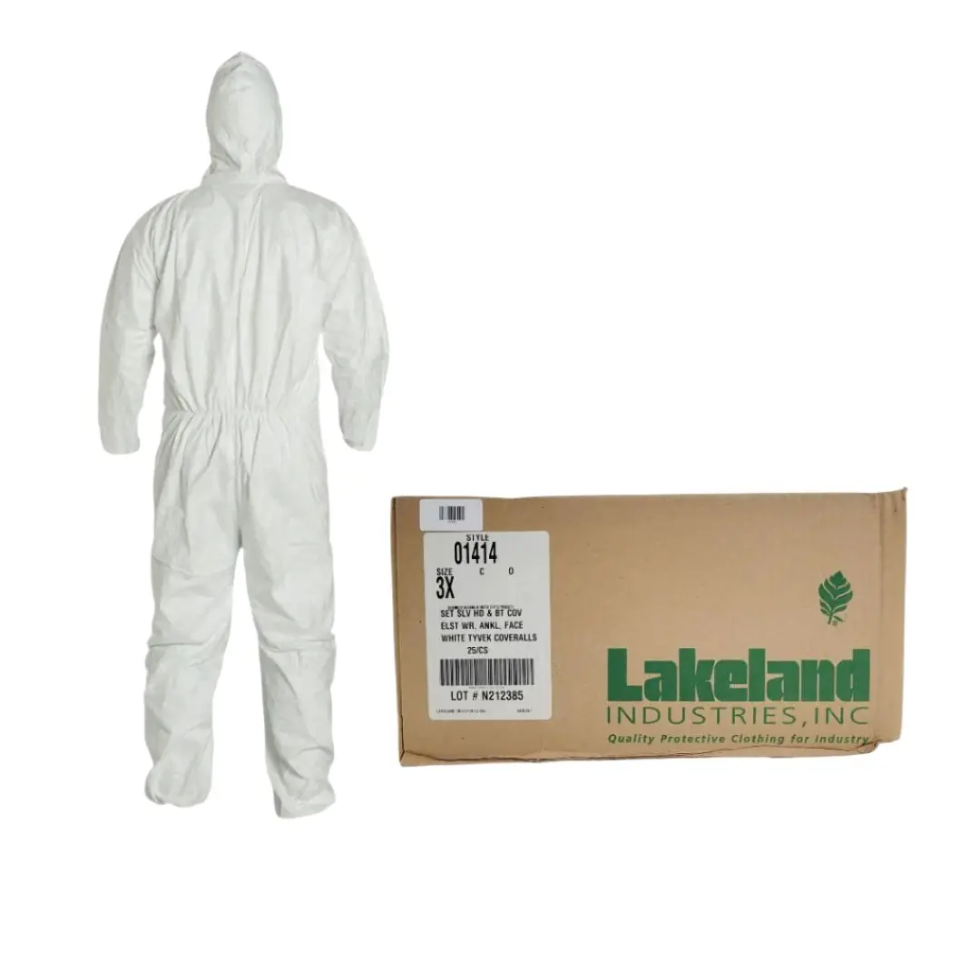 Lakeland Industries 01414 White Tyvek Coveralls Front Zipper 3XL CS 25