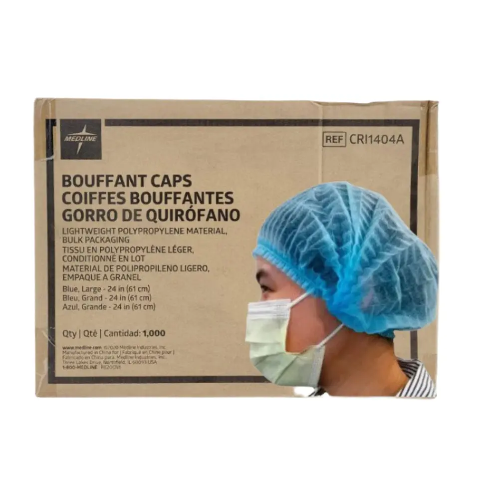Medline CRI1404A Bouffant Cap 24" Blue Polypropylene Universal Size Case of 1000