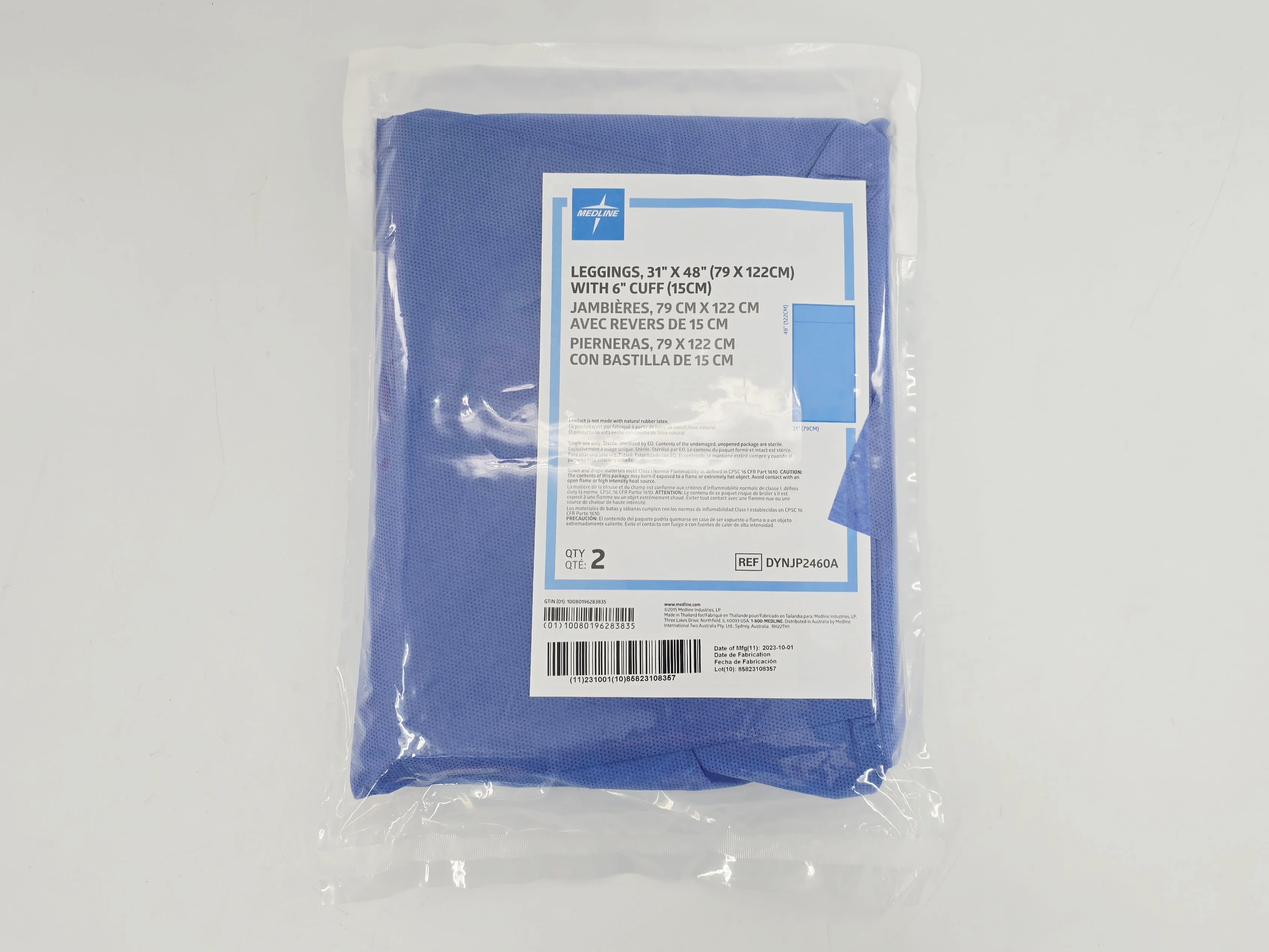 Medline DYNJP2460A Drape Leggings 31" x 48" w/ 6" Cuff 1/EA - Image 2