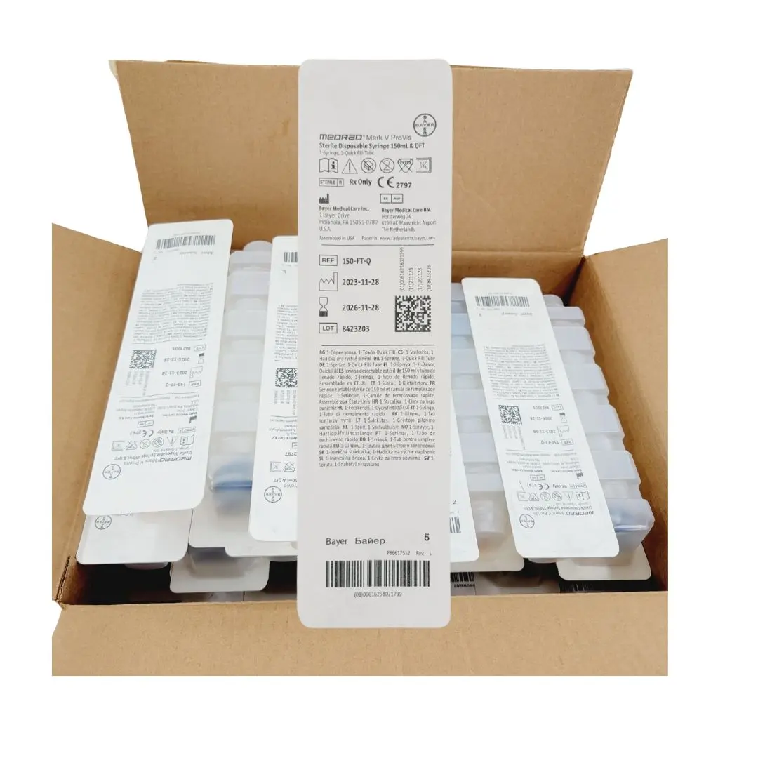 Medrad 150-FT-Q Mark V ProVis Sterile Disposable Syringe 150mL 50 Box