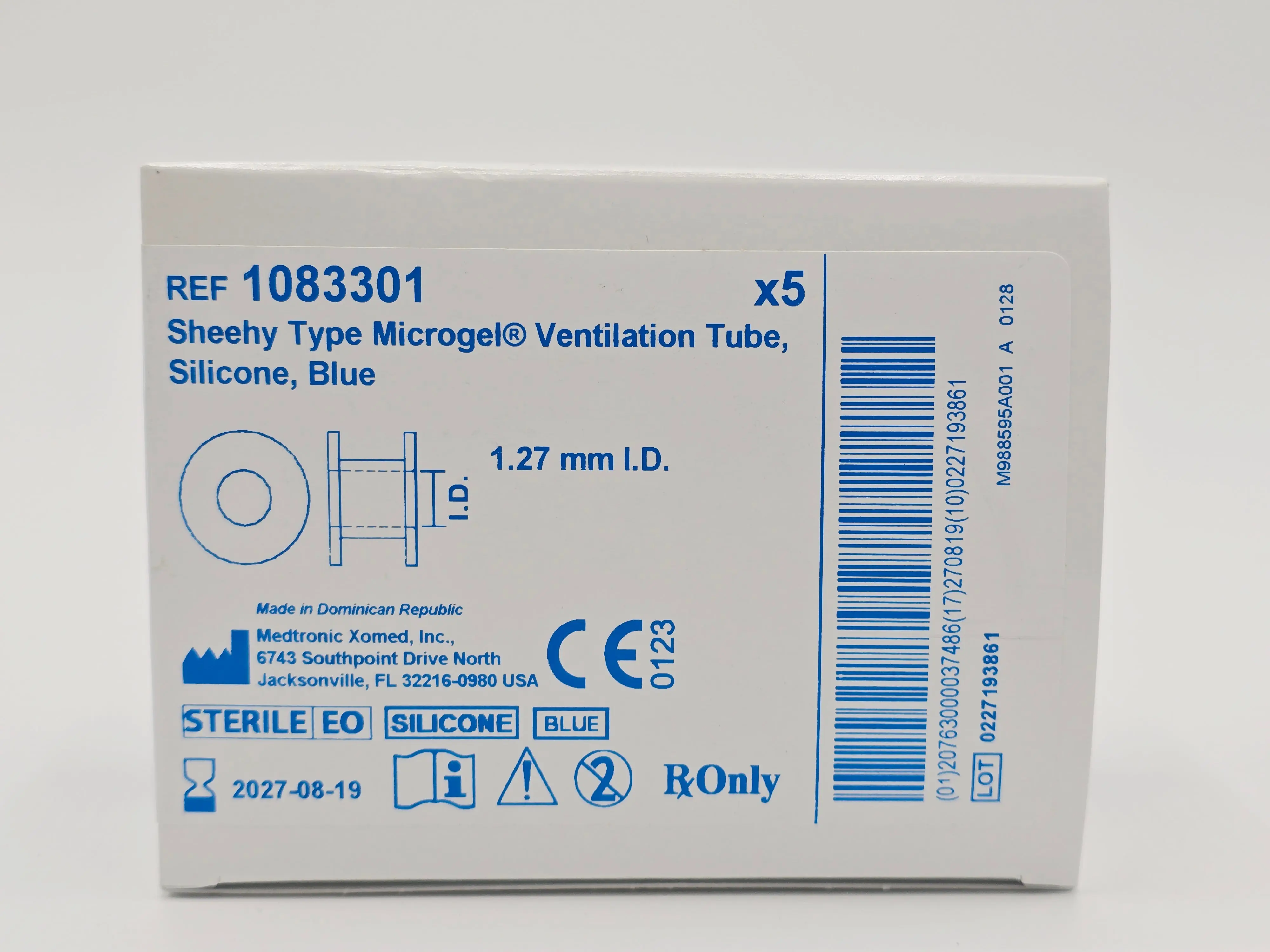 Medtronic 1083301 Microgel Sheehy-Type Ventilation Tube 1.27mm ID Blue BX/5 - Image 2