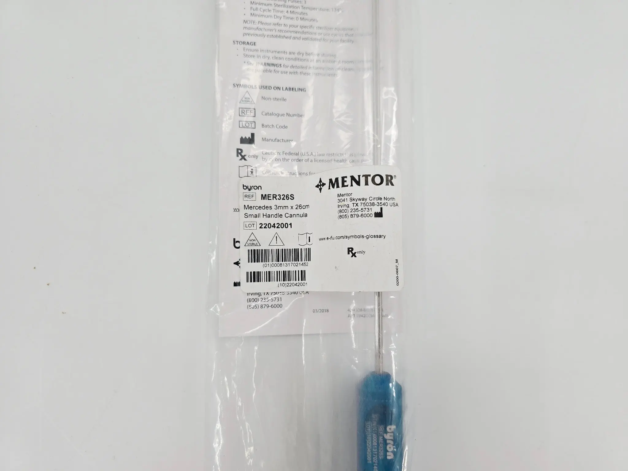Mentor Byron MER326S Mercedes 3mm x 26cm Small Handle Liposuction Cannula - Image 3