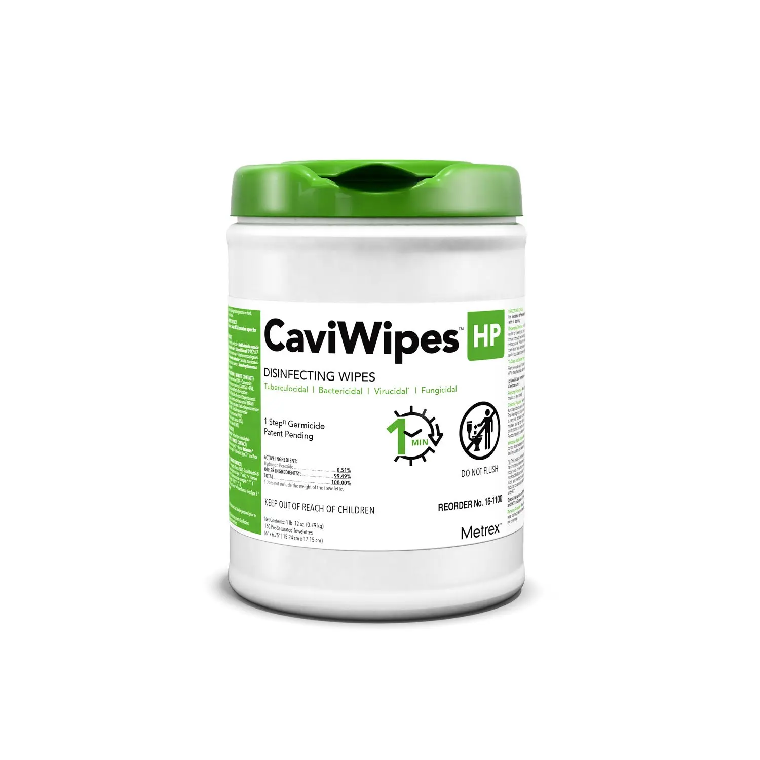 METREX 16-1100 CAVIWIPES DISINFECTING TOWELETTES CaviWipes HP, 6" x 6.75", 160 Wipes per Canister, 12 can/cs