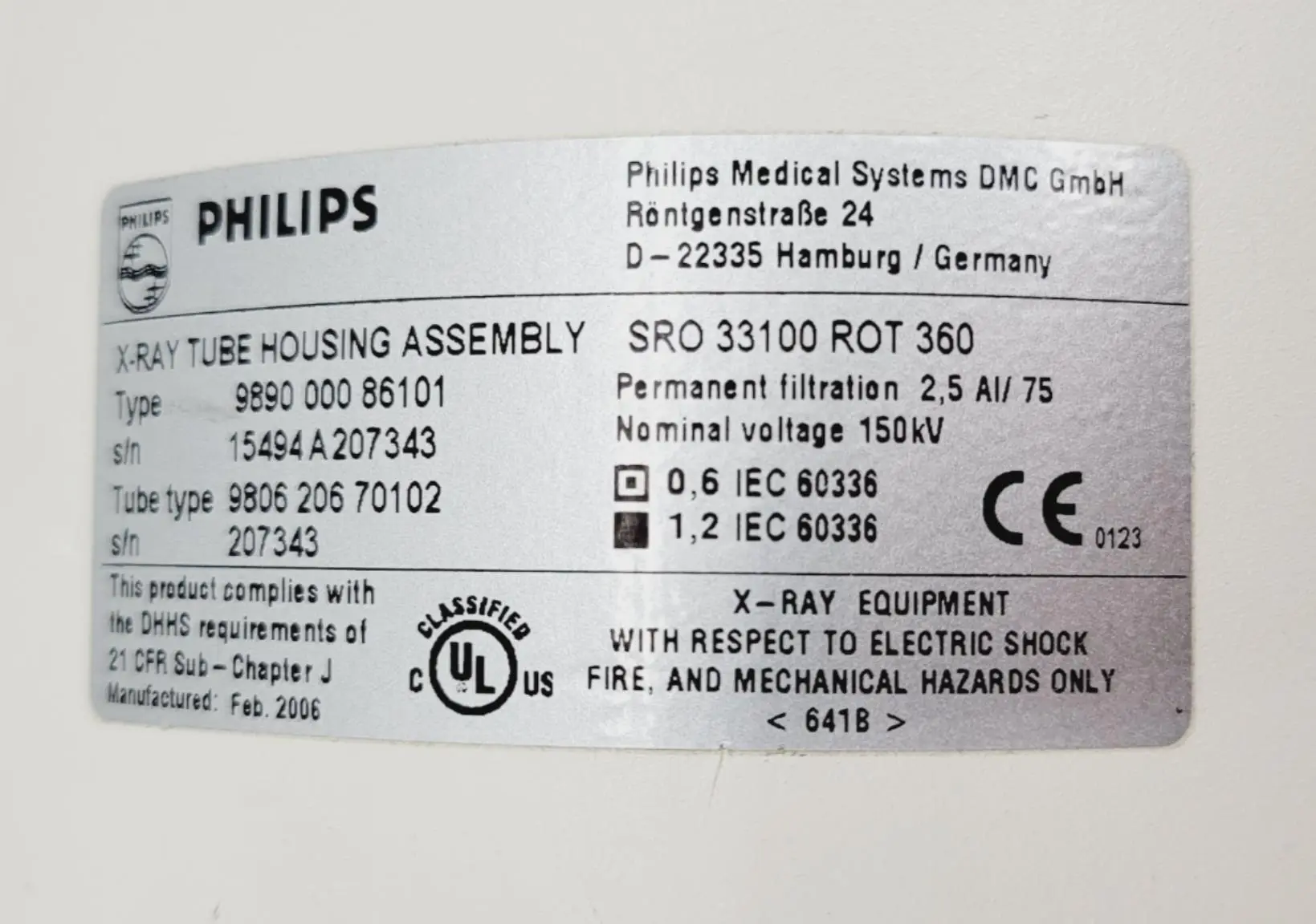Philips 9890-000-86101 Imaging Tube DOM: 02-2006 - Image 5