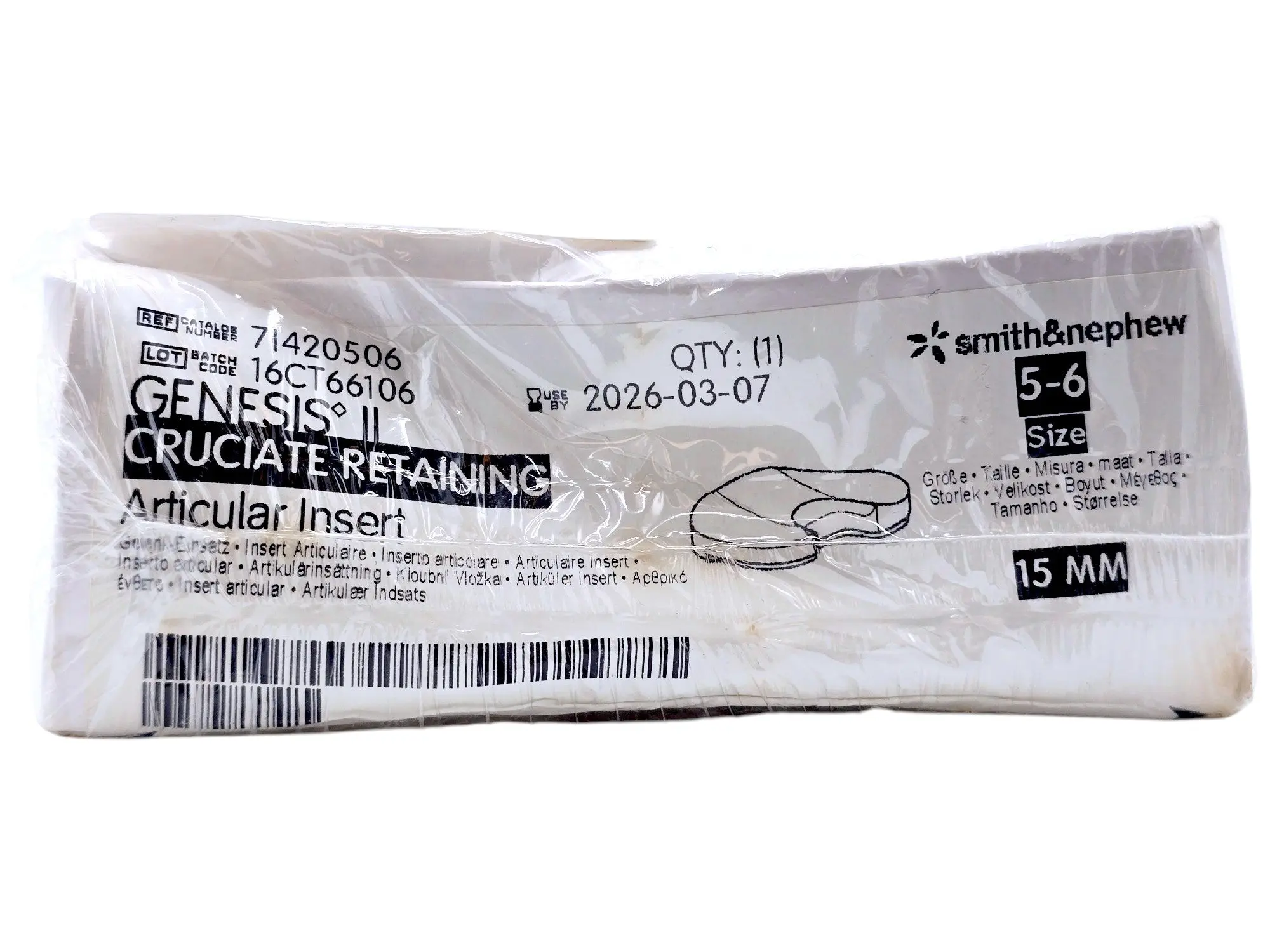 Smith & Nephew 71420506 Genesis II 15mm Cruciate Retaining Articular Insert Size 5-6