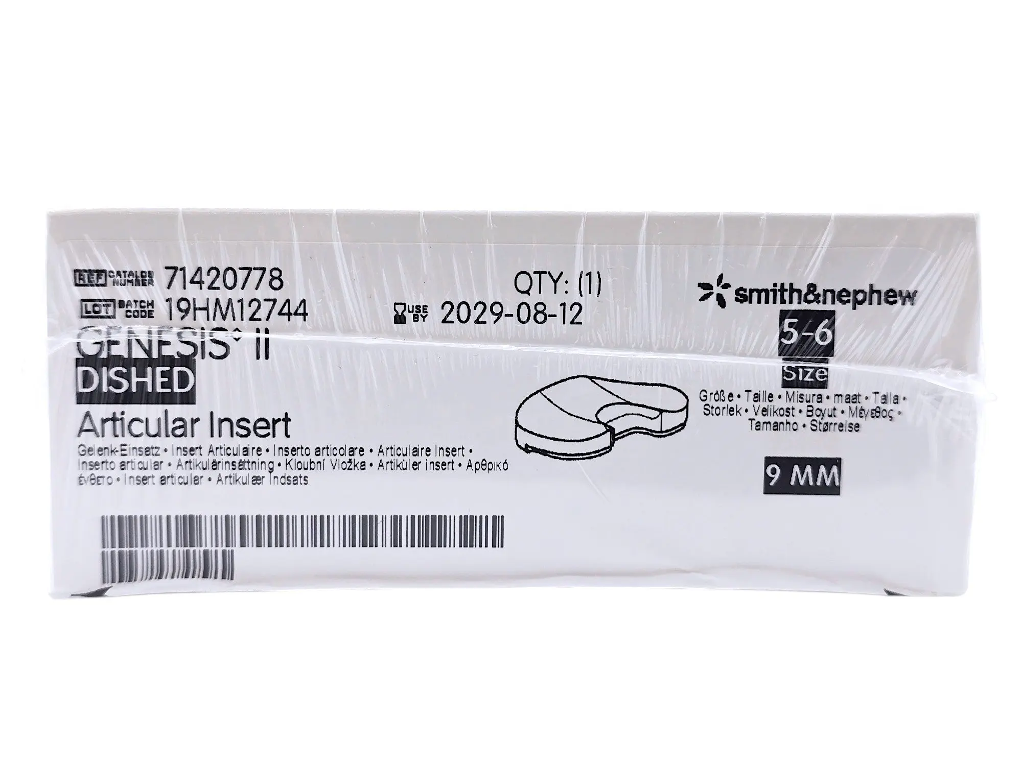 Smith & Nephew 71420778 Genesis II 9mm Dished Articular Insert Size 5-6