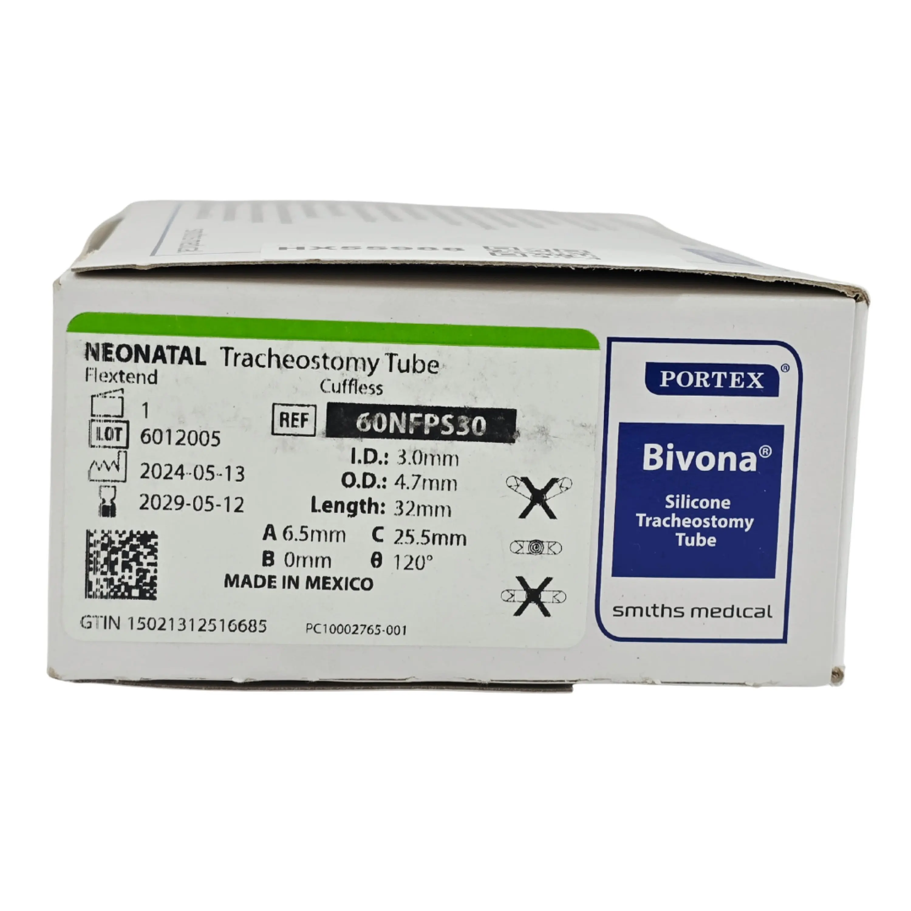 Smiths Medical 60NFPS30 Bivona FlexTend Neonatal Uncuffed Tracheostomy Tube  – New