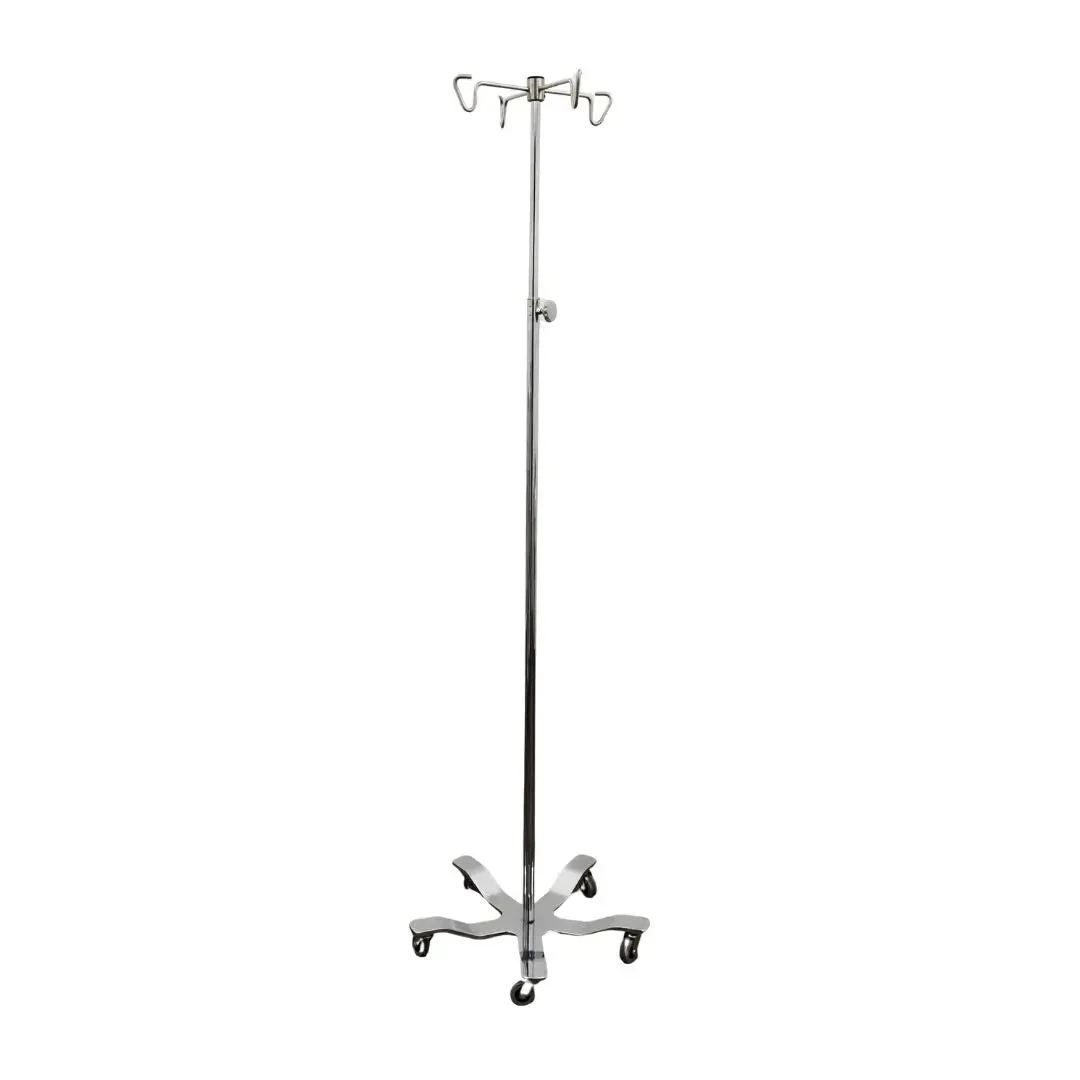 Stainless Steel I.V. Pole 5-Leg Base with 2" Casters Adjustable Height