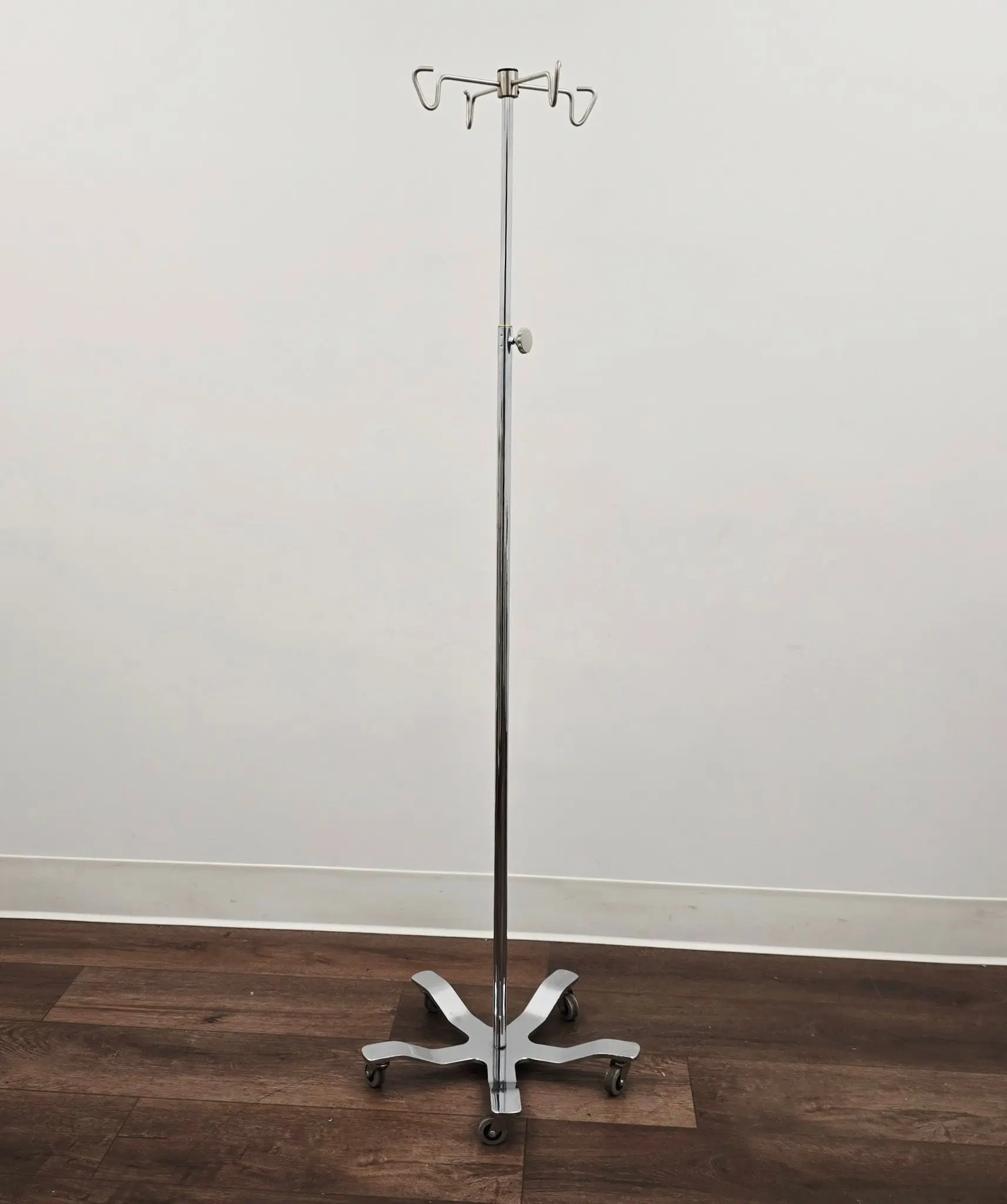 Stainless Steel I.V. Pole 5-Leg Base with 2" Casters Adjustable Height - Image 2