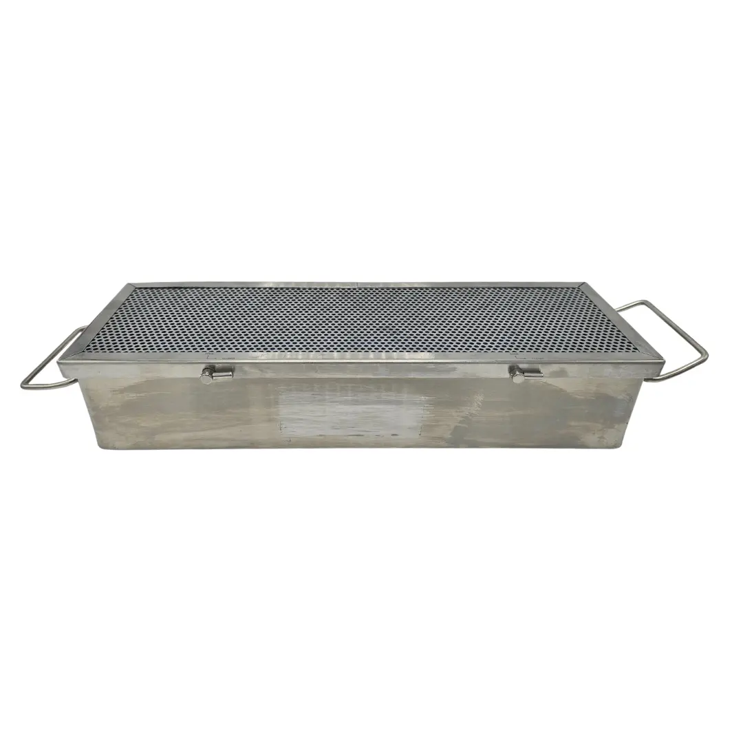 Stainless Steel Sterilization Tray 12x5x3” w/ Blue SiliconebLiner & Locking Lid