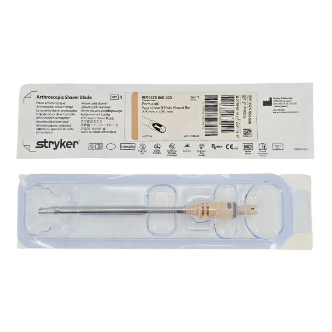 Stryker 0375-950-000 Formula Aggressive 6-Flute Round Bur Arthroscopic Shaver Blade 5.5mm x 125mm 1/EA