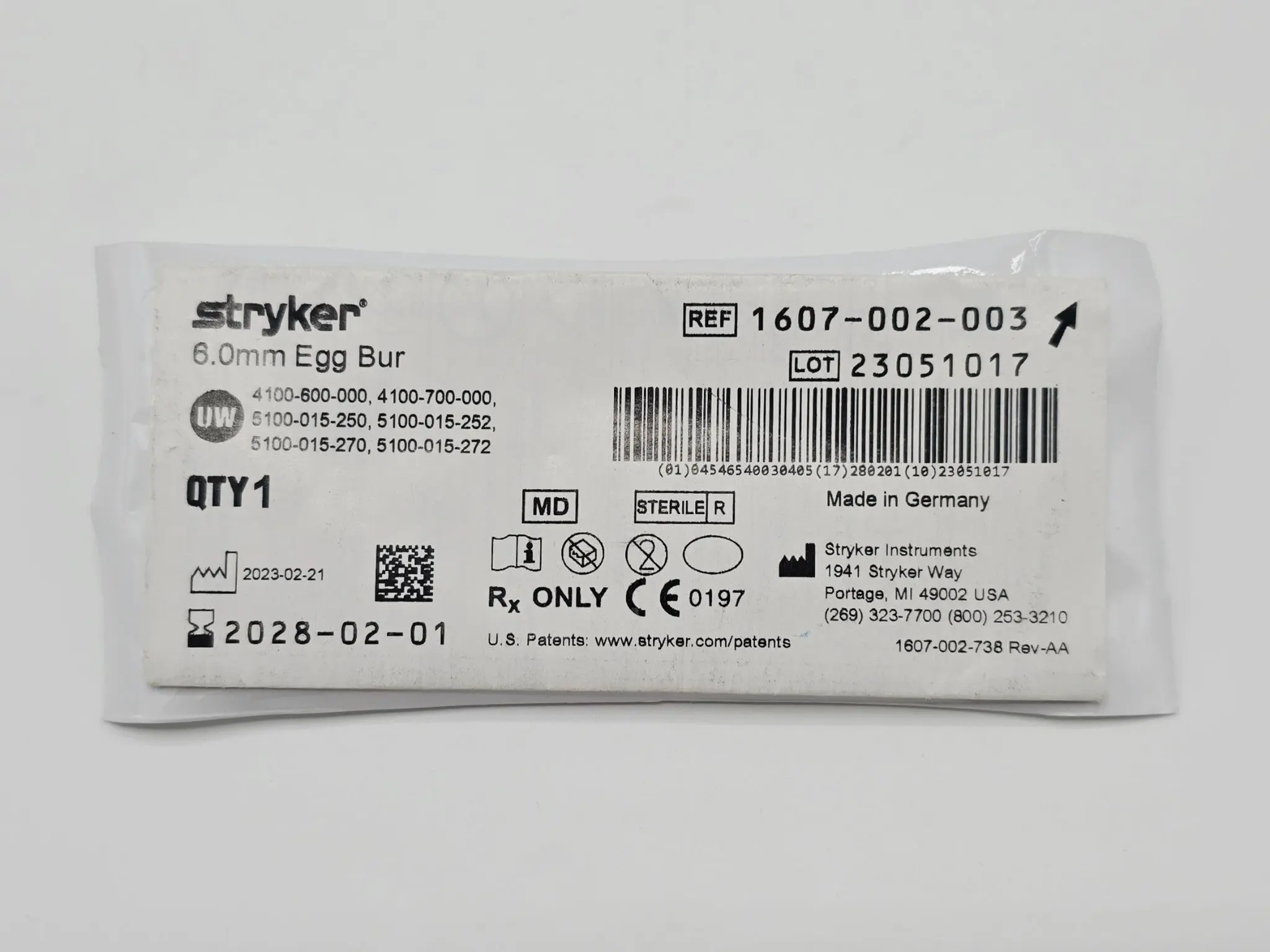 Stryker 1607-002-003 6.0mm Egg Bur - Image 2