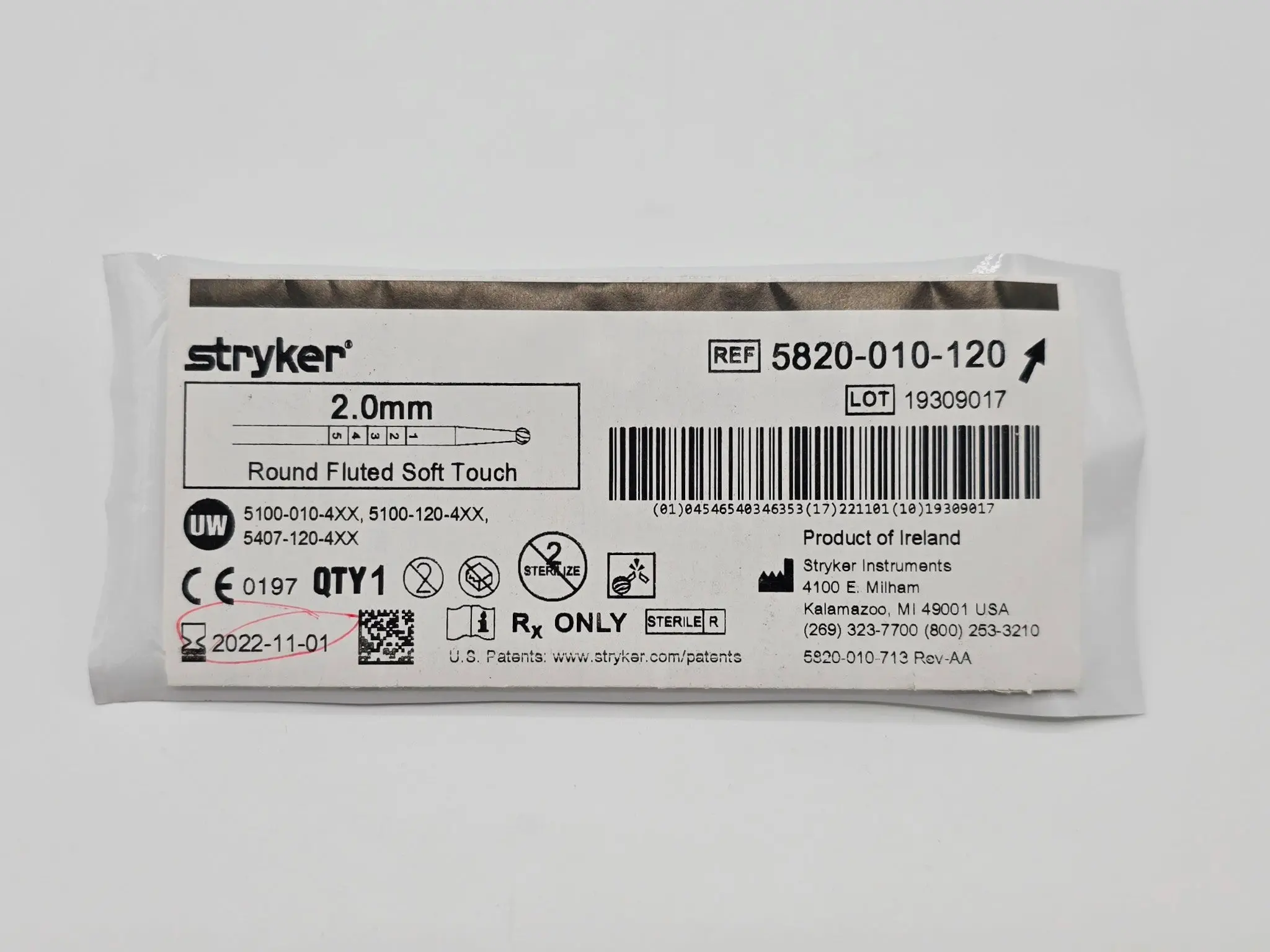 Stryker 5820-010-120 2.0mm Round Fluted Soft Touch Bur - Image 2