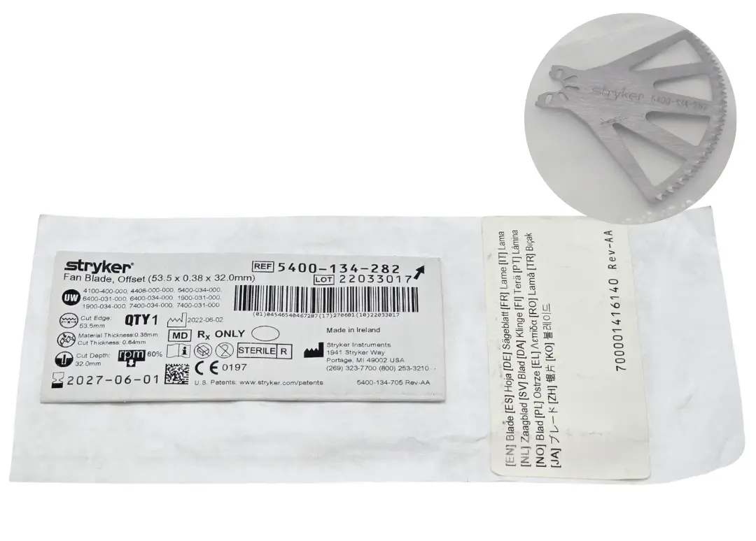 Stryker Fan Blade 5400-134-282 Offset 53.5 x 0.38 x 32.0mm Exp 2027-06-01 NEW