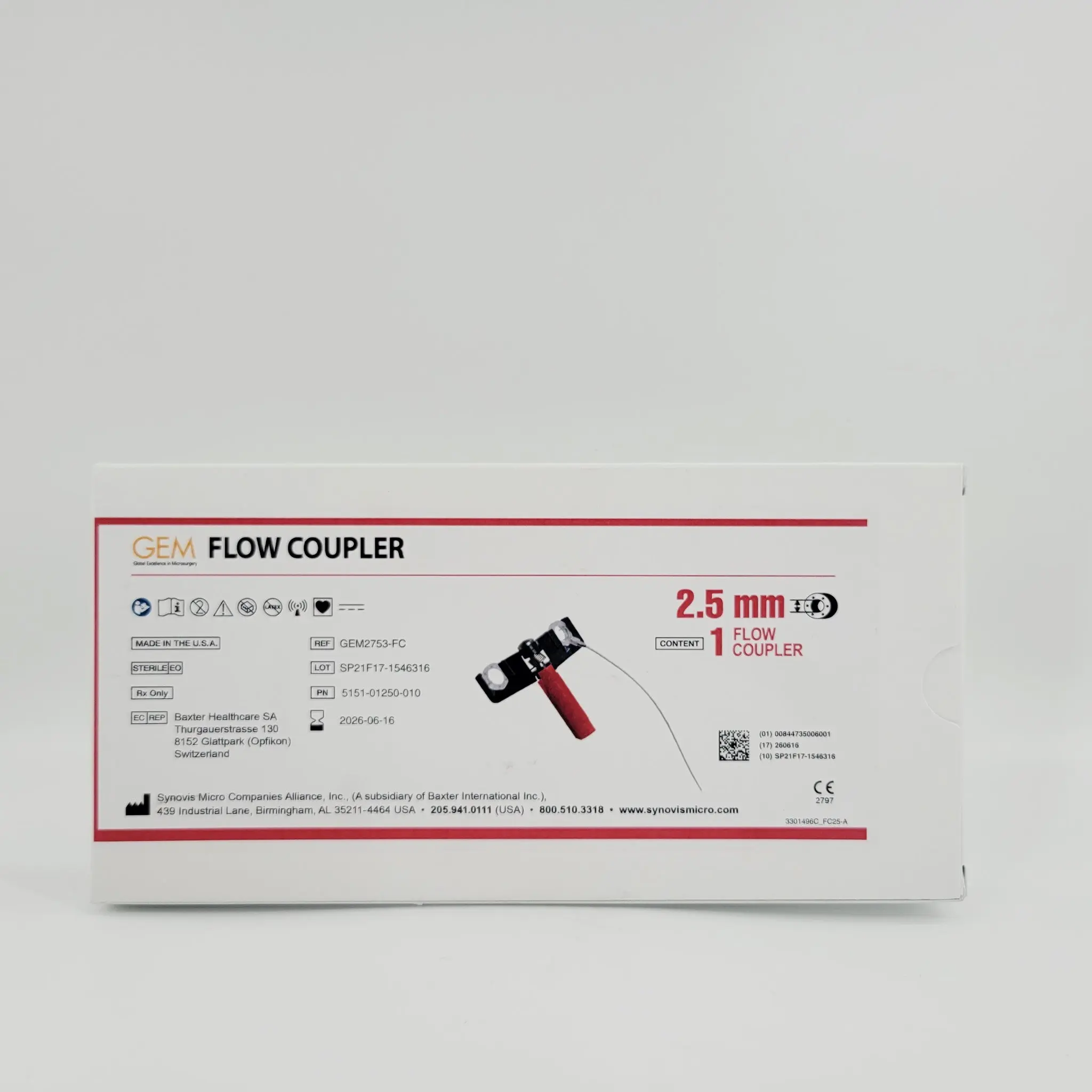 Synovis Micro GEM2753-FC GEM Flow Coupler 2.5mm Vessel Range 2.2mm - Image 2