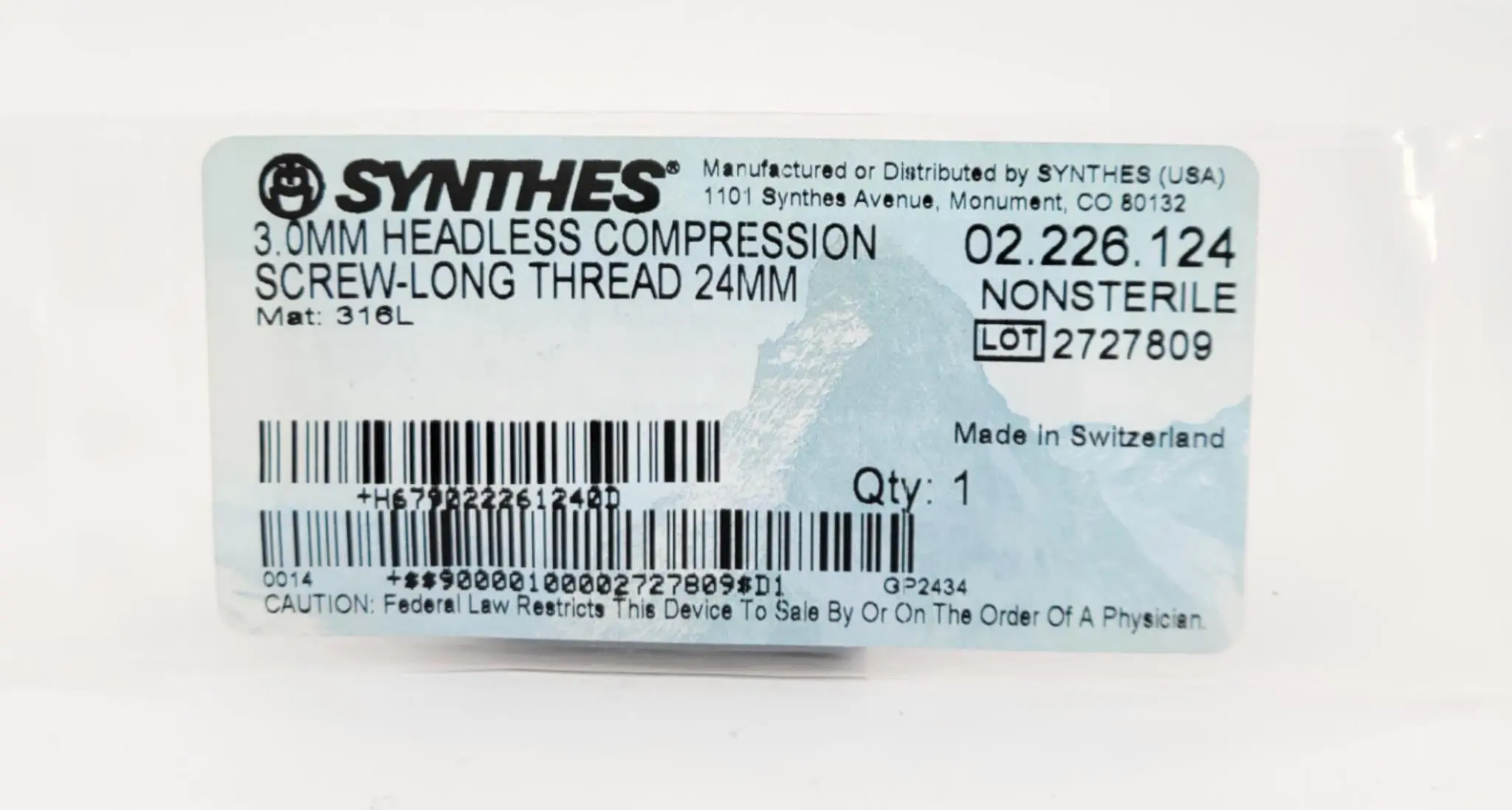 Synthes 02.226.124 3.0mm Headless Compression Screw-Long Thread 24mm - Image 3