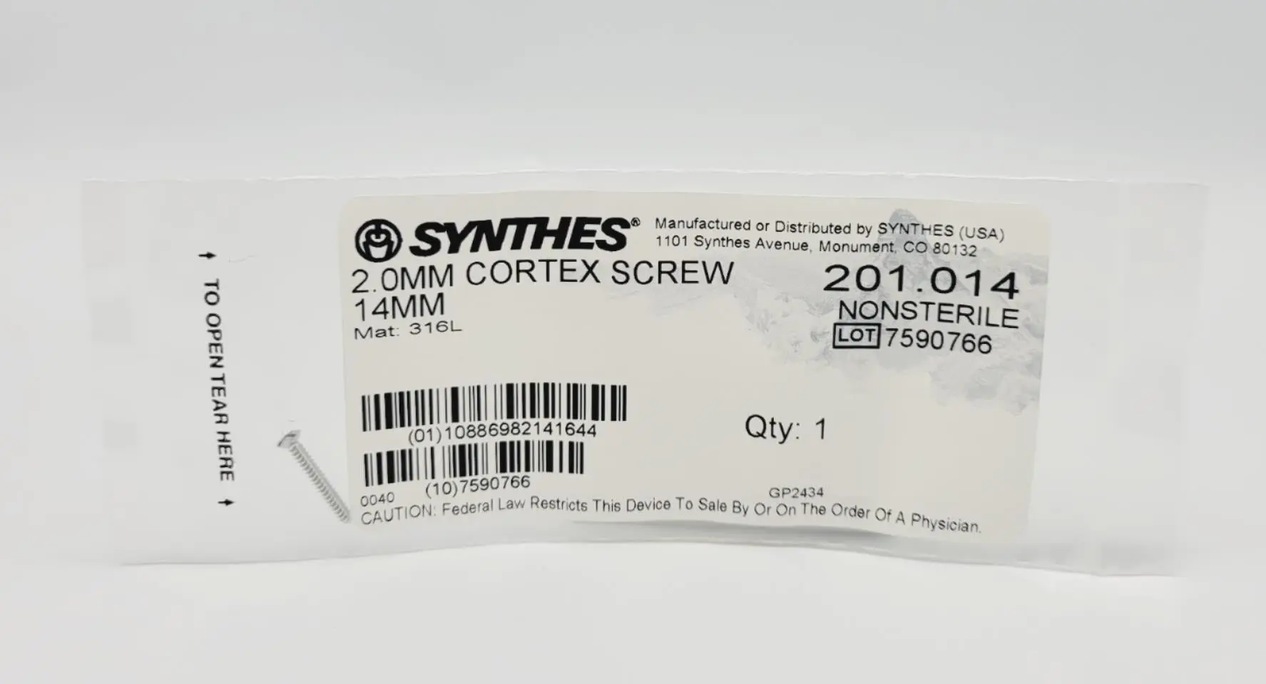 Synthes 201.014 2.0mm Cortex Screw 14mm - Image 2