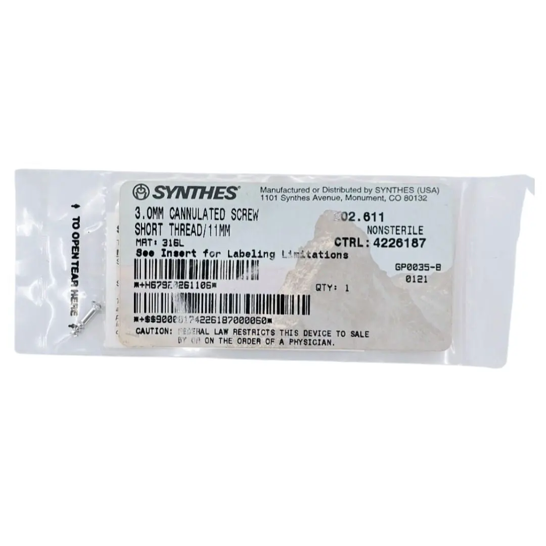 Synthes 202.611 3.0mm Cannulated Screw Short Thread/11mm