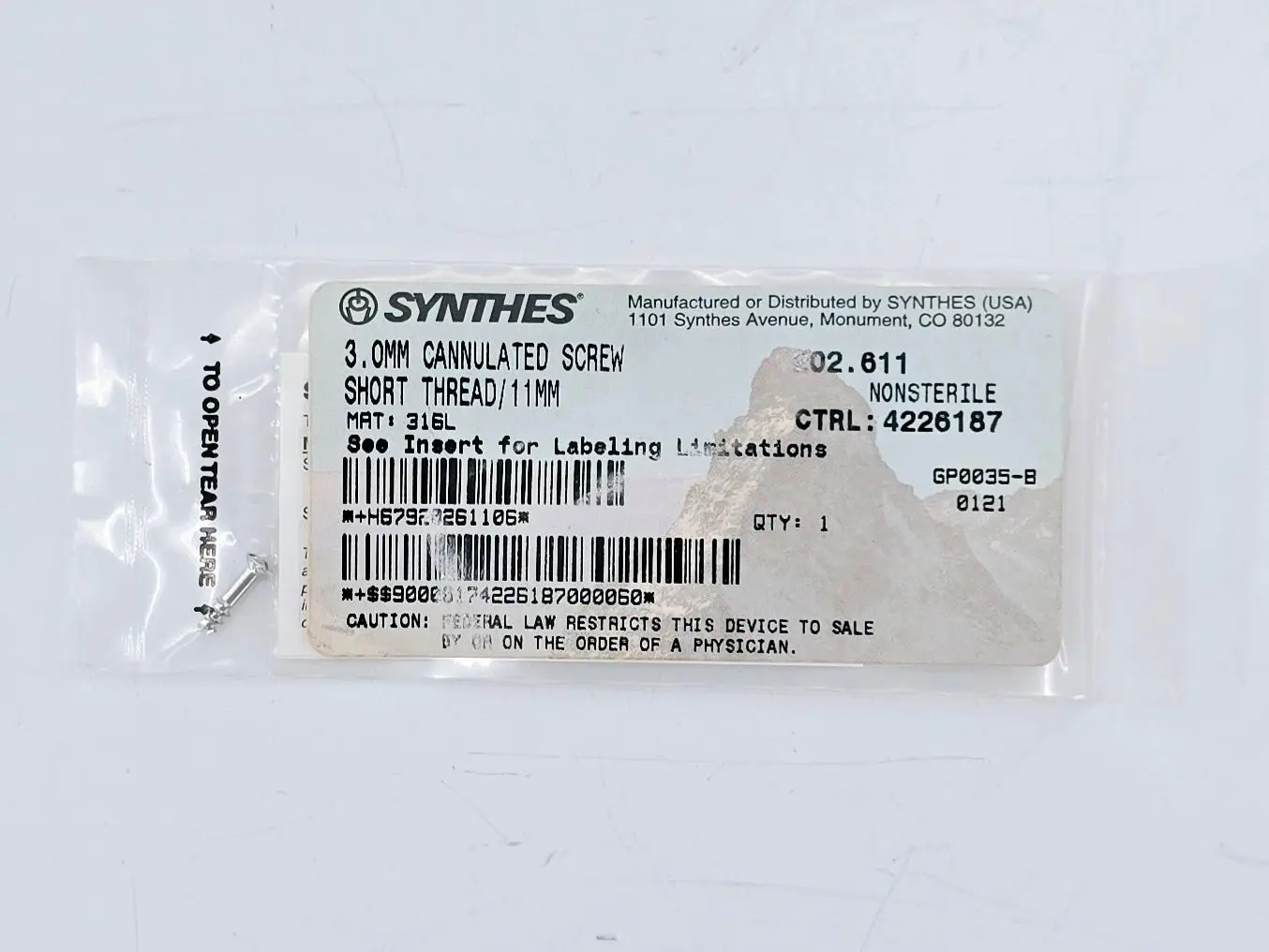 Synthes 202.611 3.0mm Cannulated Screw Short Thread/11mm - Image 2