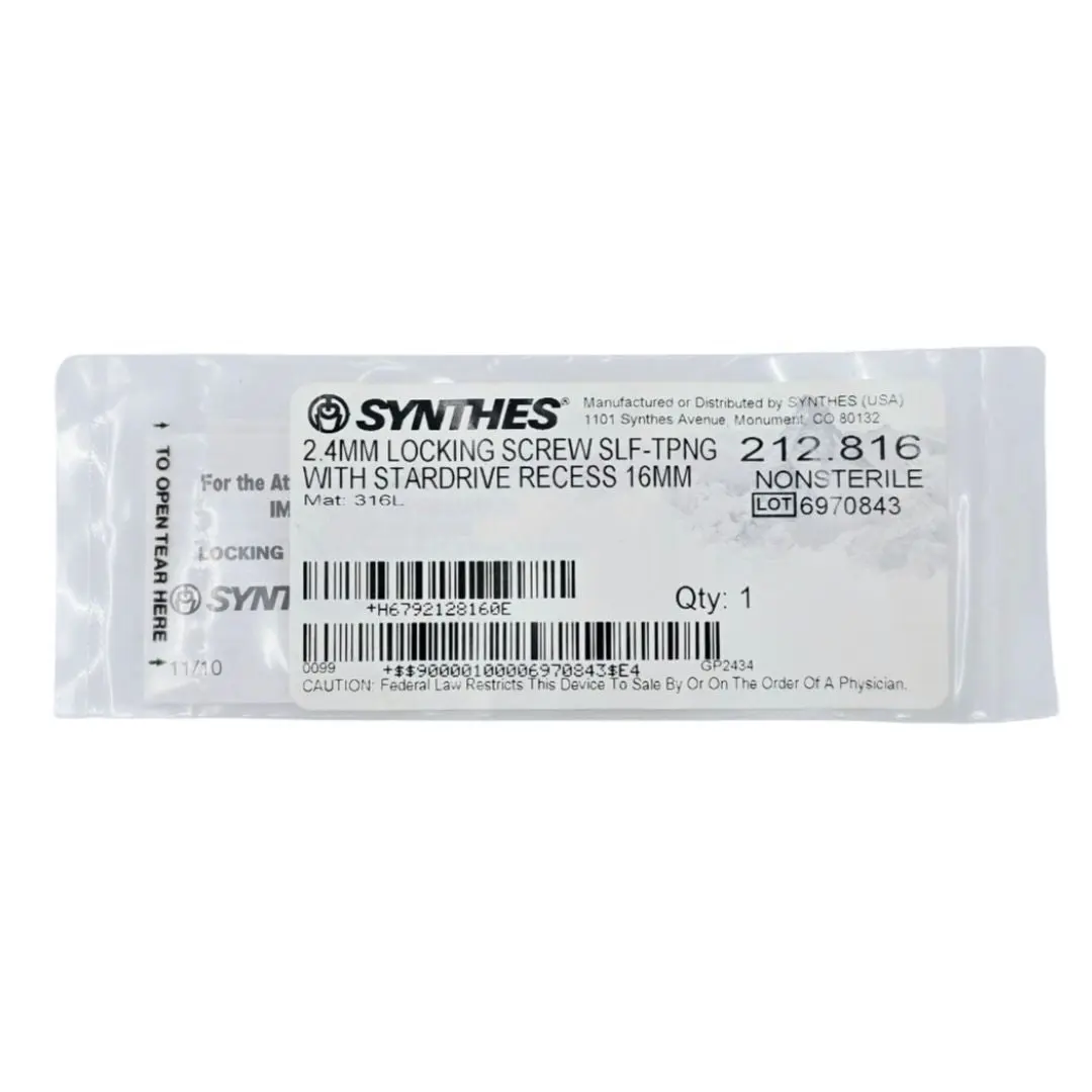 Synthes 212.816 2.4mm Locking Screw Self-Tapping w/ Stardrive Recess 16mm
