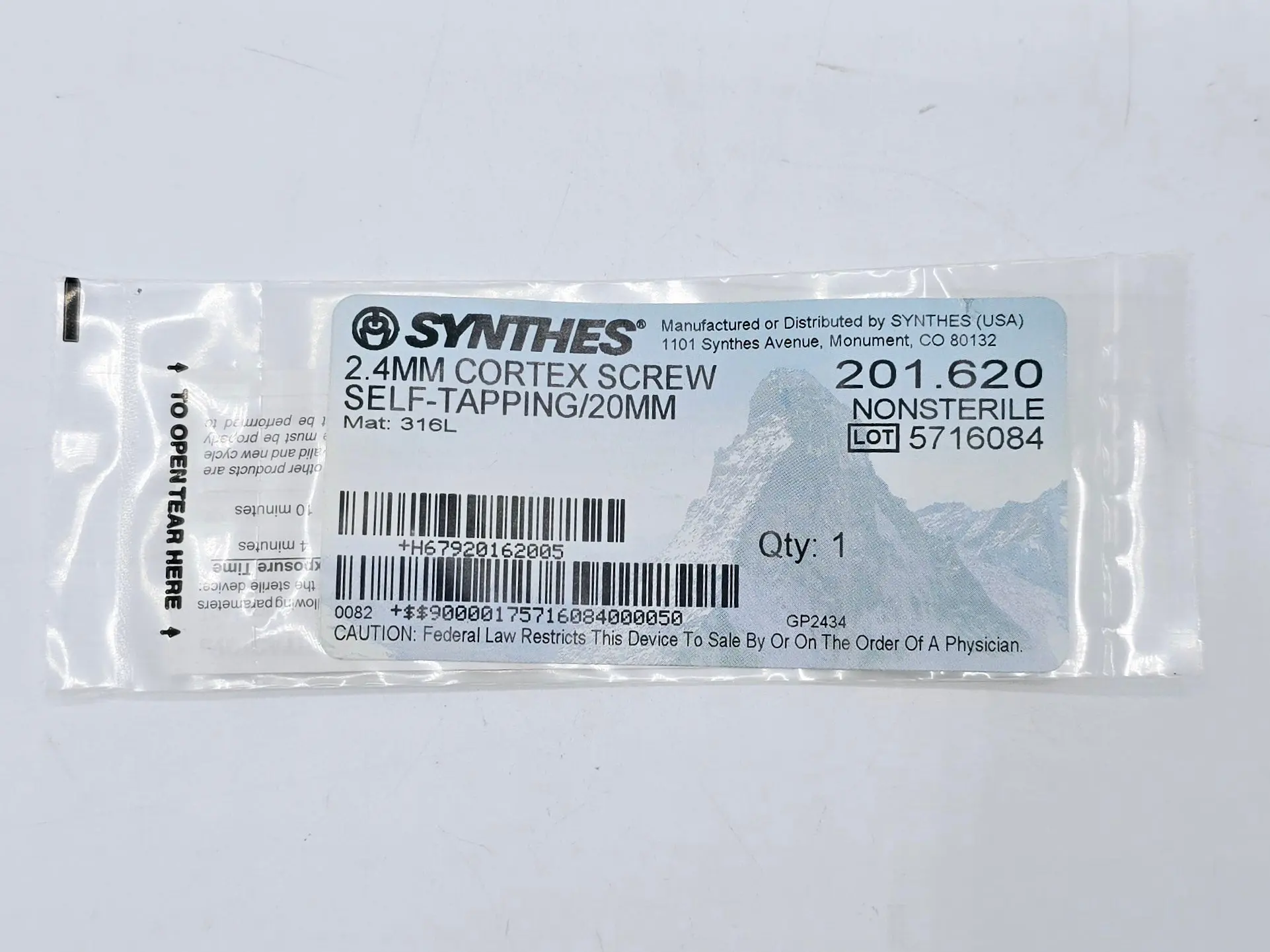 Synthes 201.620 2.4mm Cortex Screw Self-Tapping/20mm - Image 2