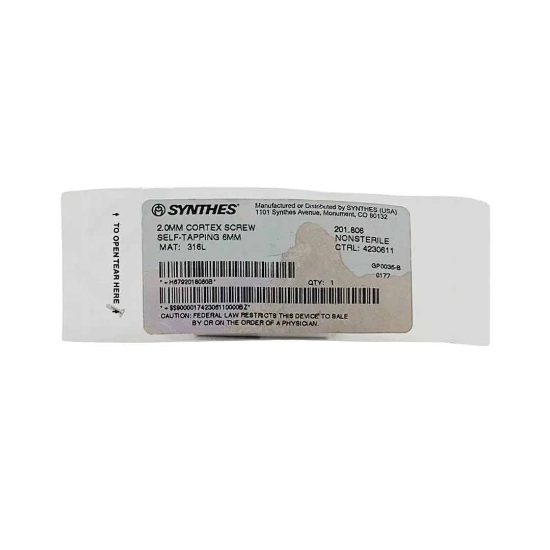 Synthes 201.806 2.0mm Cortex Screw Self-Tapping 6mm