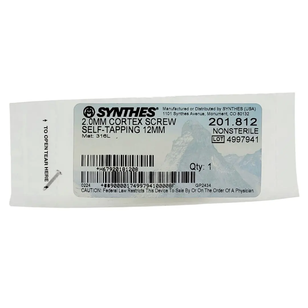 Synthes 201.812 2.0mm Cortex Screw Self Tapping 12mm