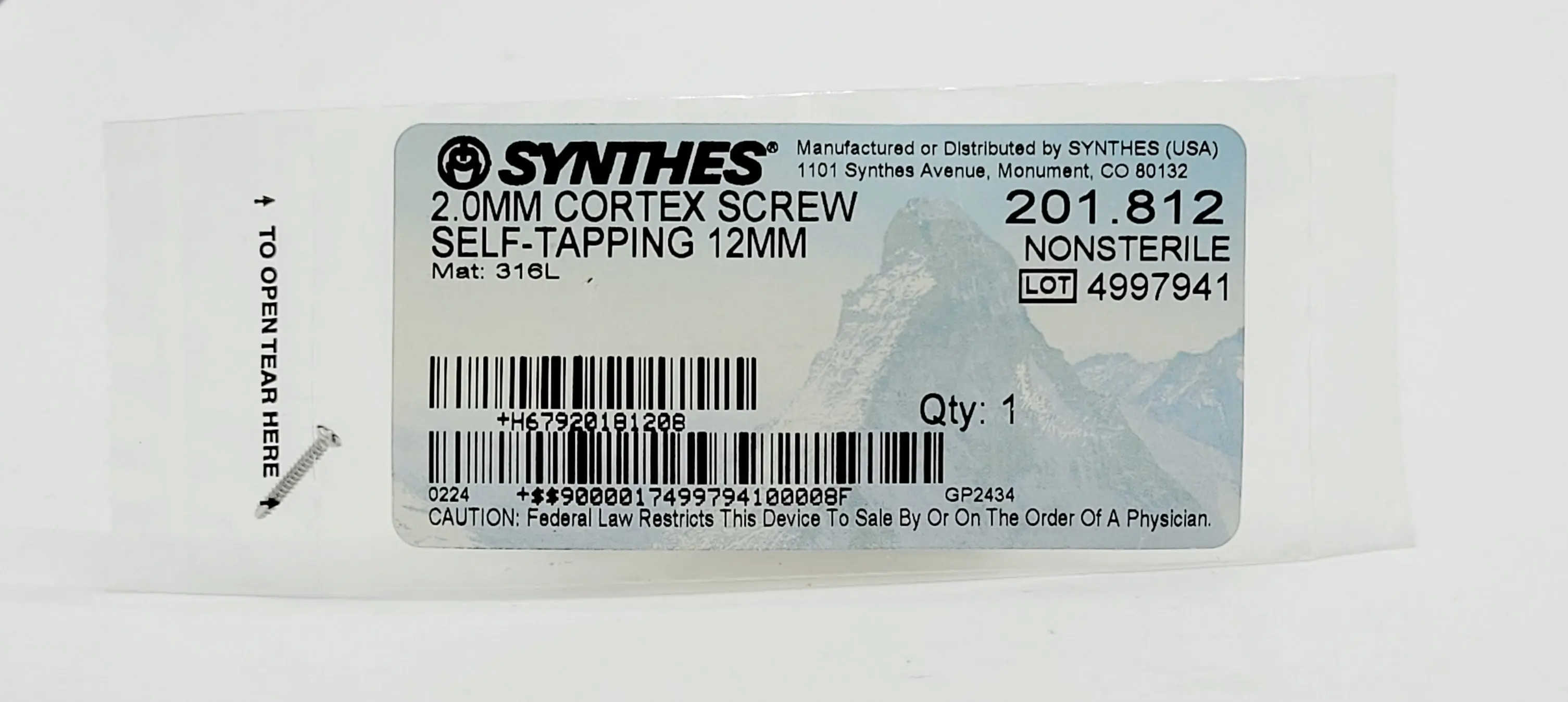 Synthes 201.812 2.0mm Cortex Screw Self Tapping 12mm - Image 2