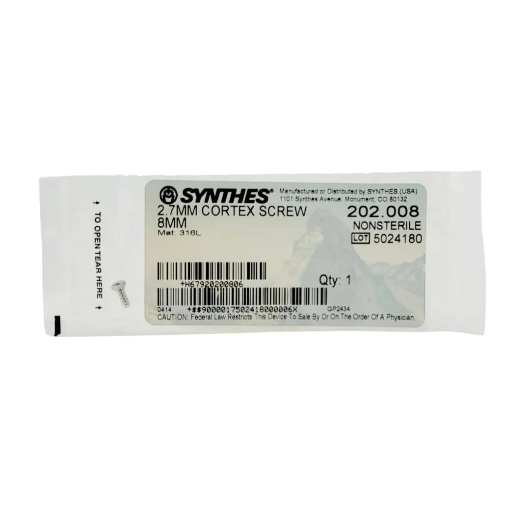 Synthes 202.008 2.7mm Cortex Screw 8mm