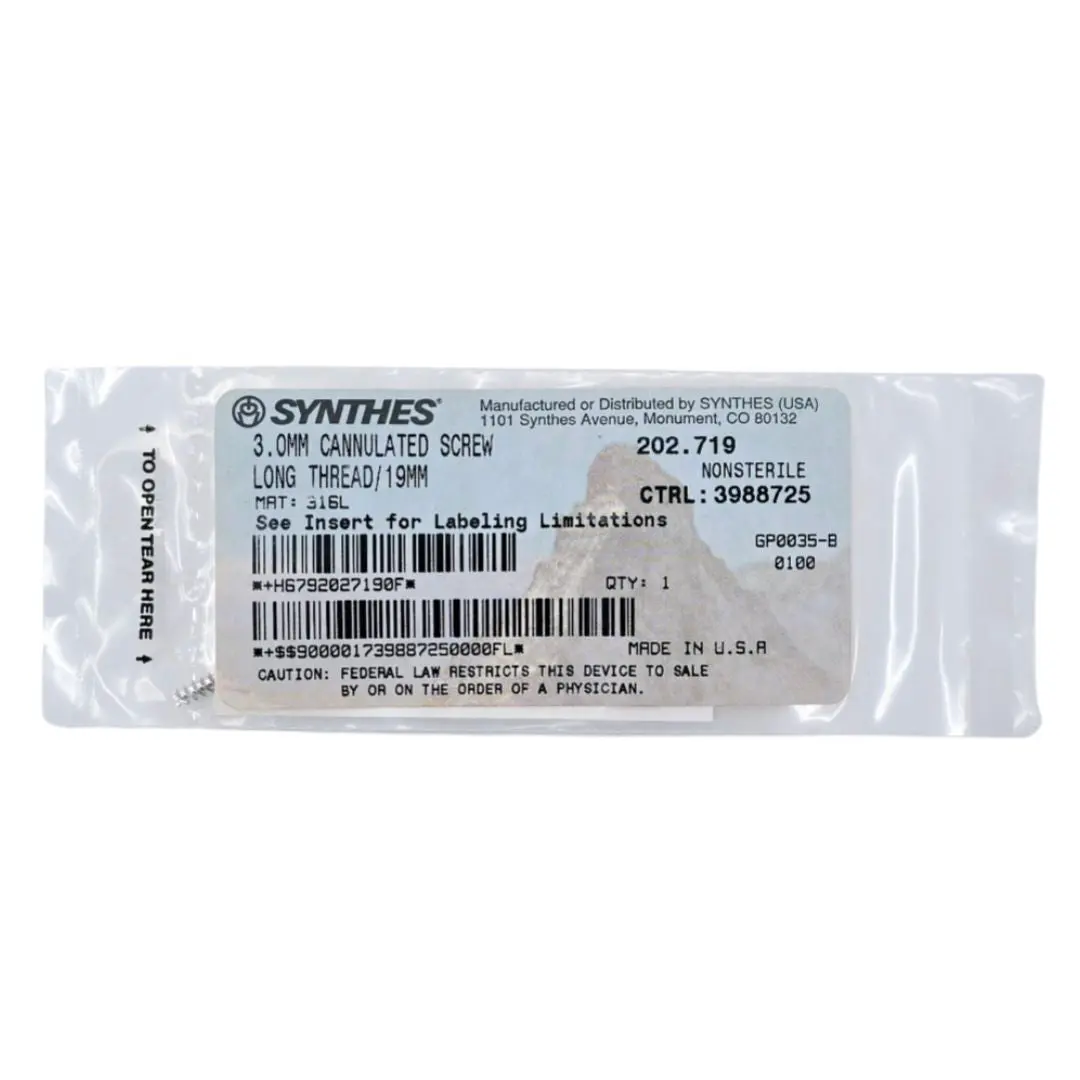 Synthes 202.719 3.0mm Cannulated Screw Long Thread/19mm
