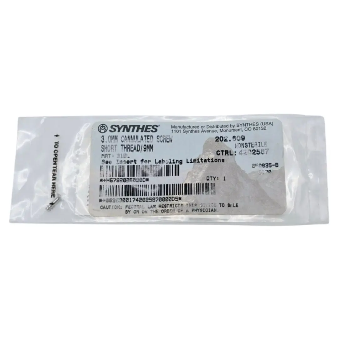 Synthes 202.609 3.0mm Cannulated Screw Short Thread/9mm