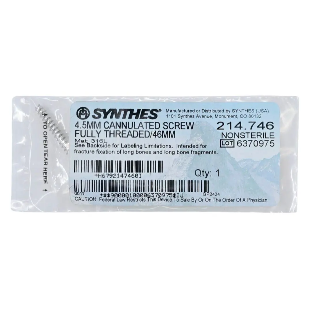 Synthes 214.746 4.5mm Cannulated Screw Fully Threaded/46mm