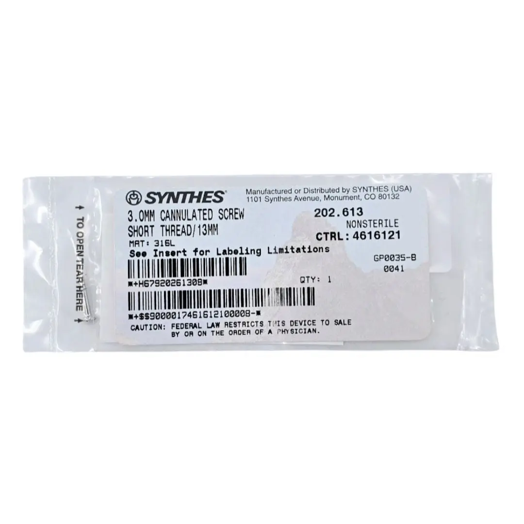 Synthes 202.613 3.0mm Cannulated Screw Short Thread/13mm
