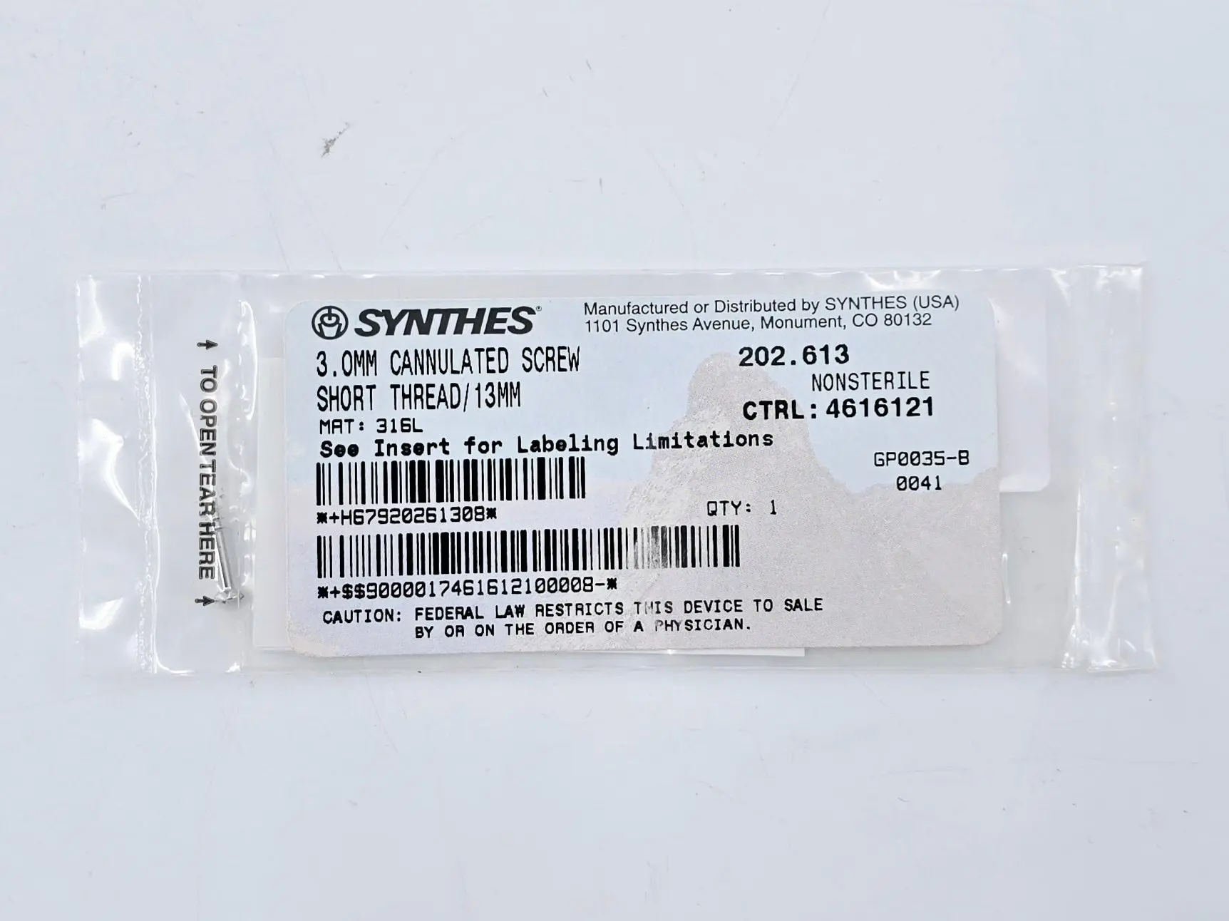 Synthes 202.613 3.0mm Cannulated Screw Short Thread/13mm - Image 2