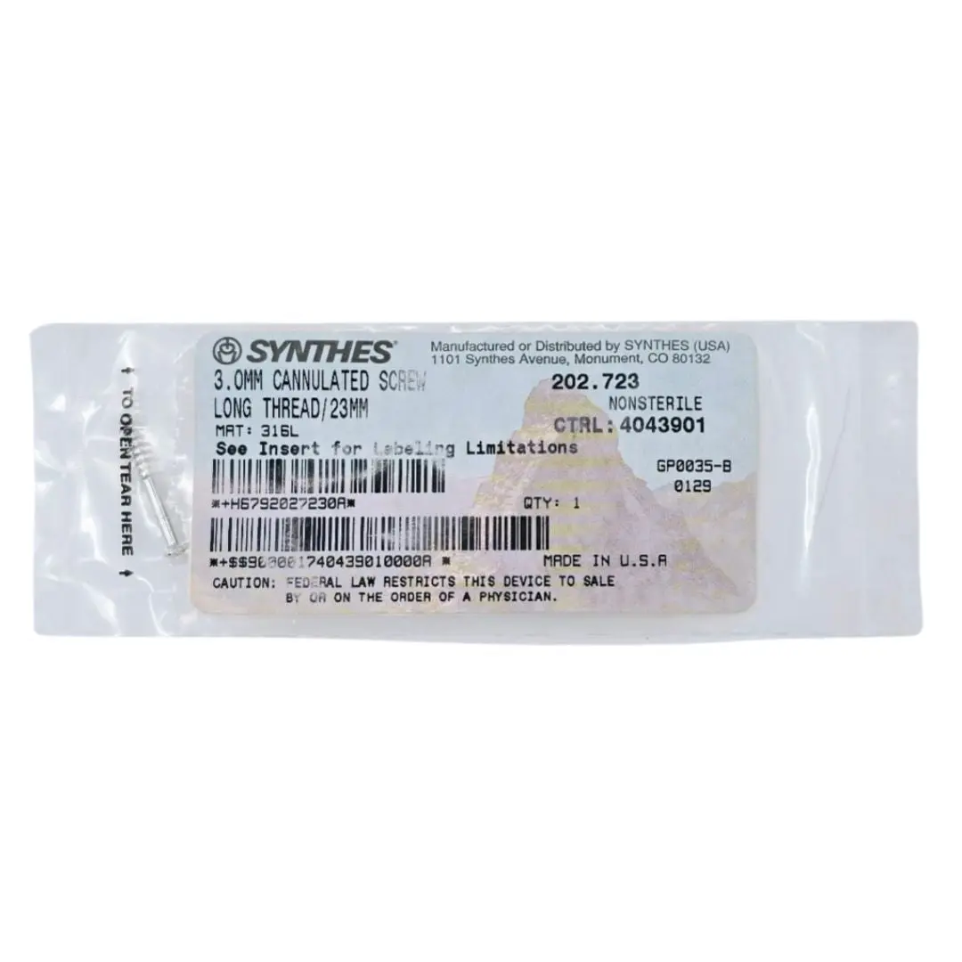 Synthes 202.723 3.0mm Cannulated Screw Long Thread/23mm