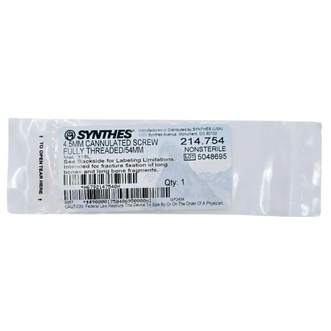 Synthes 214.754 4.5mm Cannulated Screw Fully Threaded/54mm